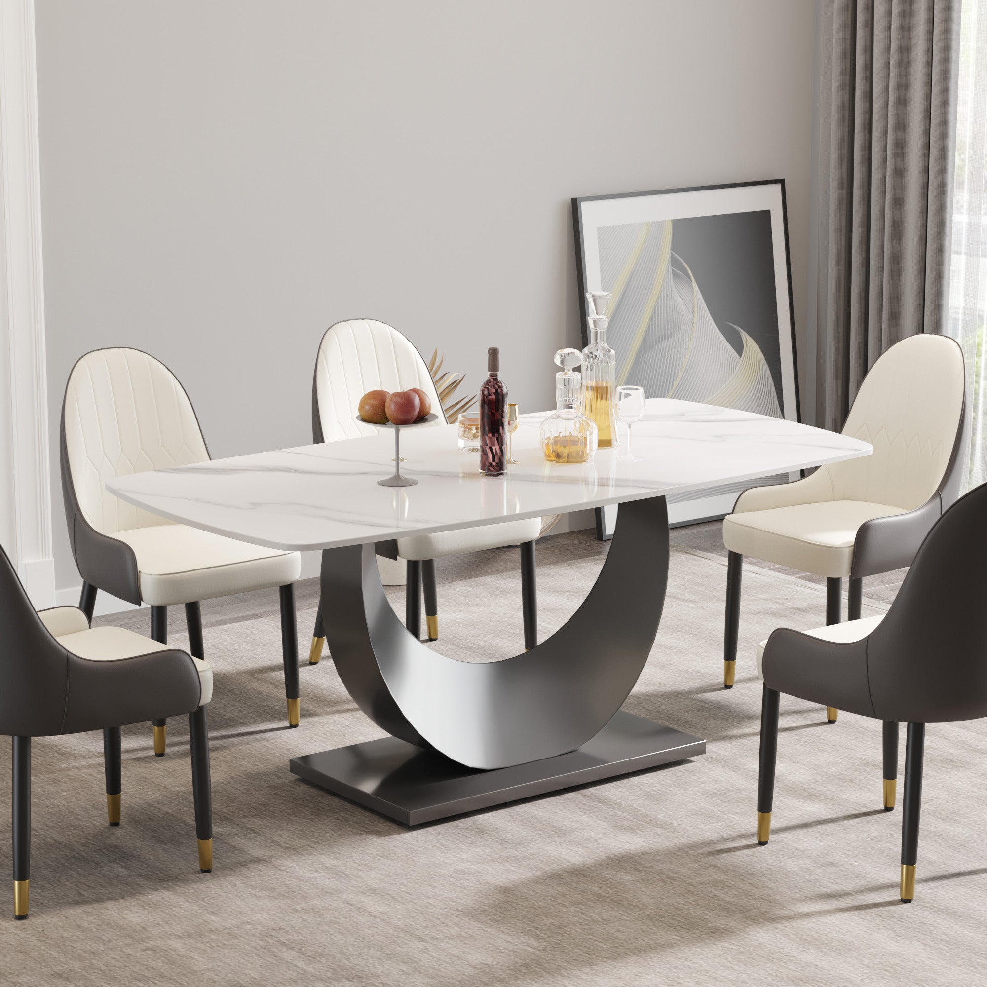 TH Sintered Stone Dining Table | Square Stainless Steel Legs