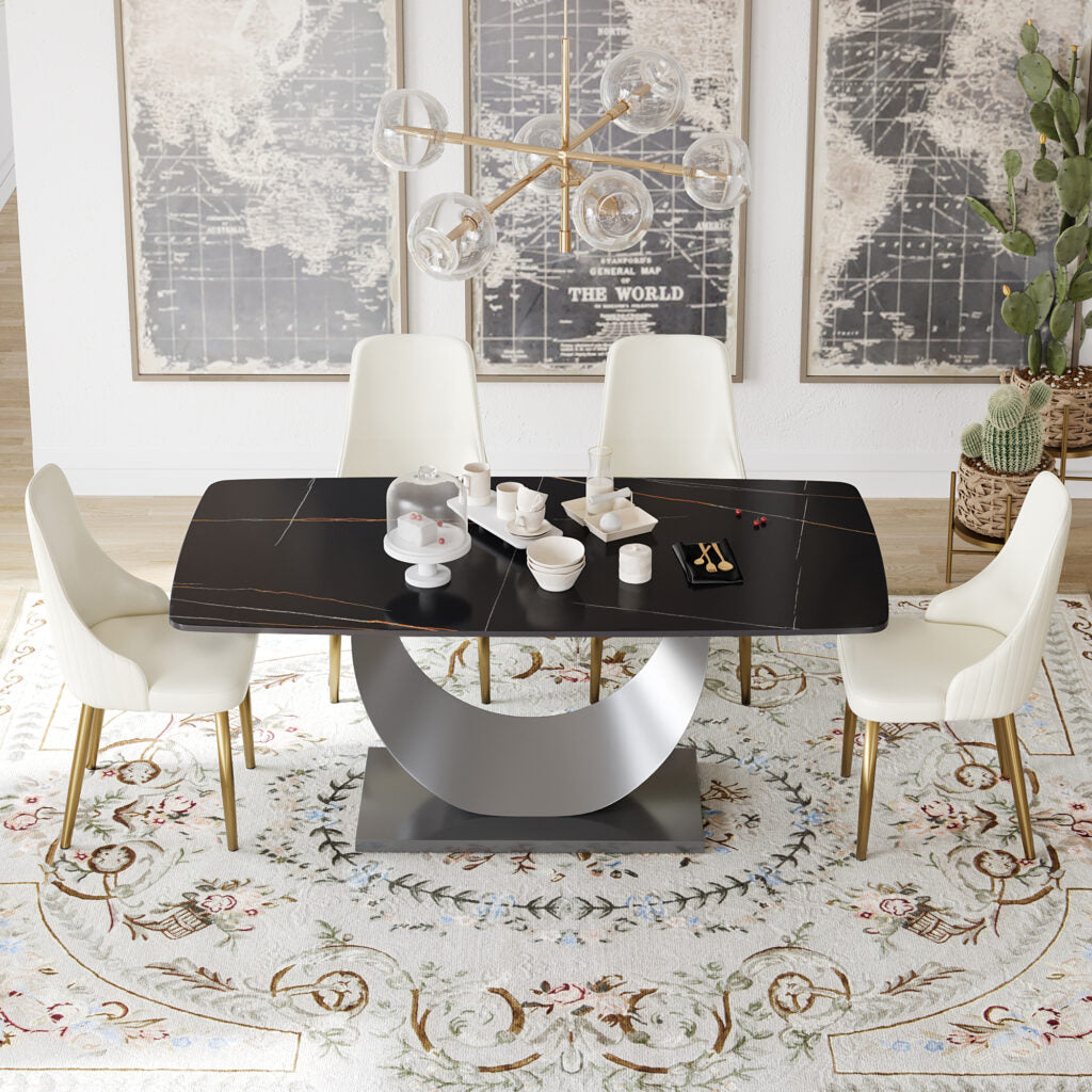TH Sintered Stone Dining Table | Square Stainless Steel Legs