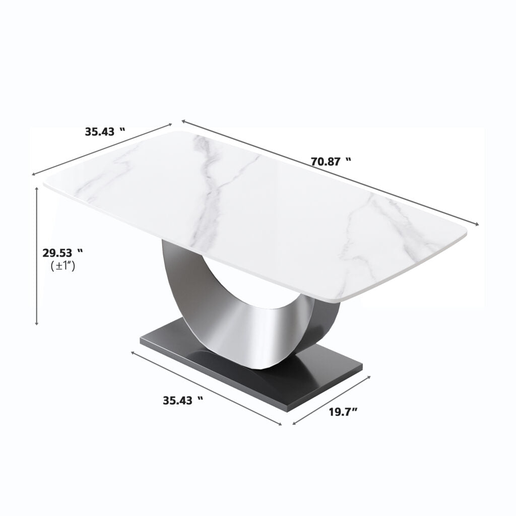 TH Sintered Stone Dining Table | Square Stainless Steel Legs