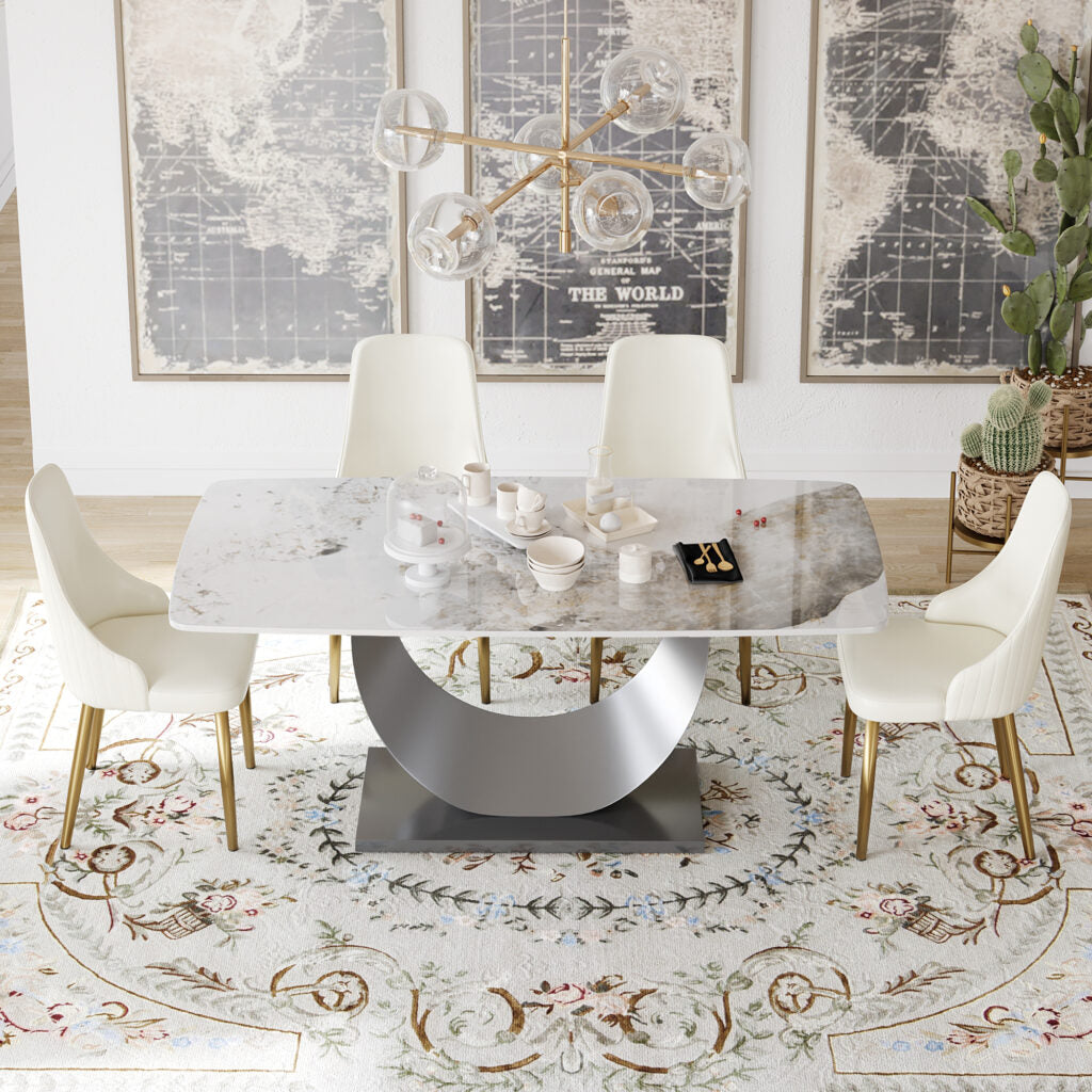 TH Sintered Stone Dining Table | Square Stainless Steel Legs
