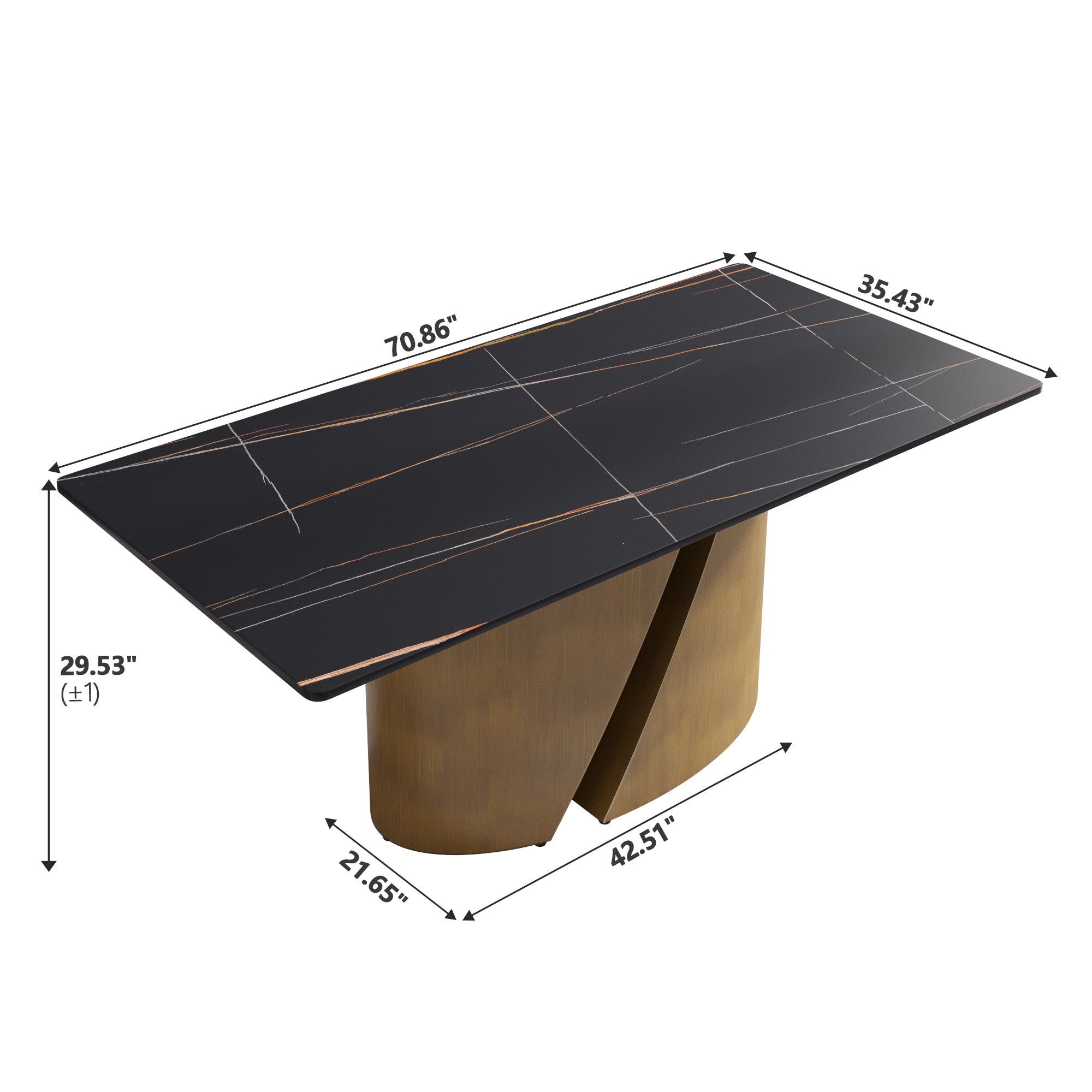 TH Rectangular Dining Table | Sintered Stone Tabletop | Artistic Gold Pedestal Base