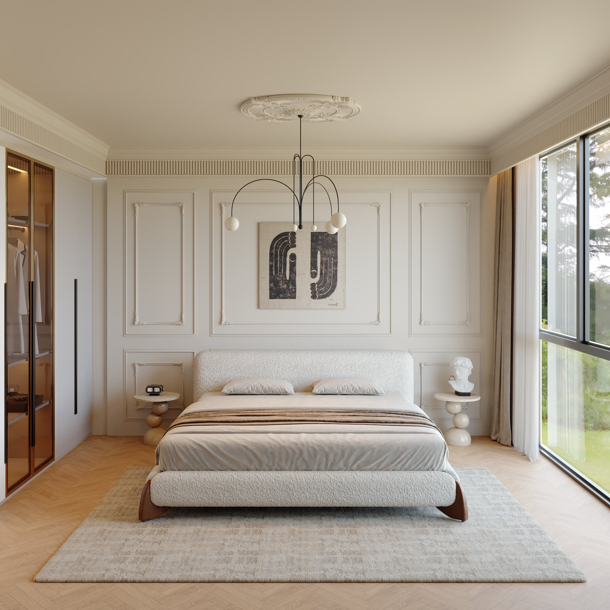 Boucle Upholstered Platform Bed – Queen & King Size