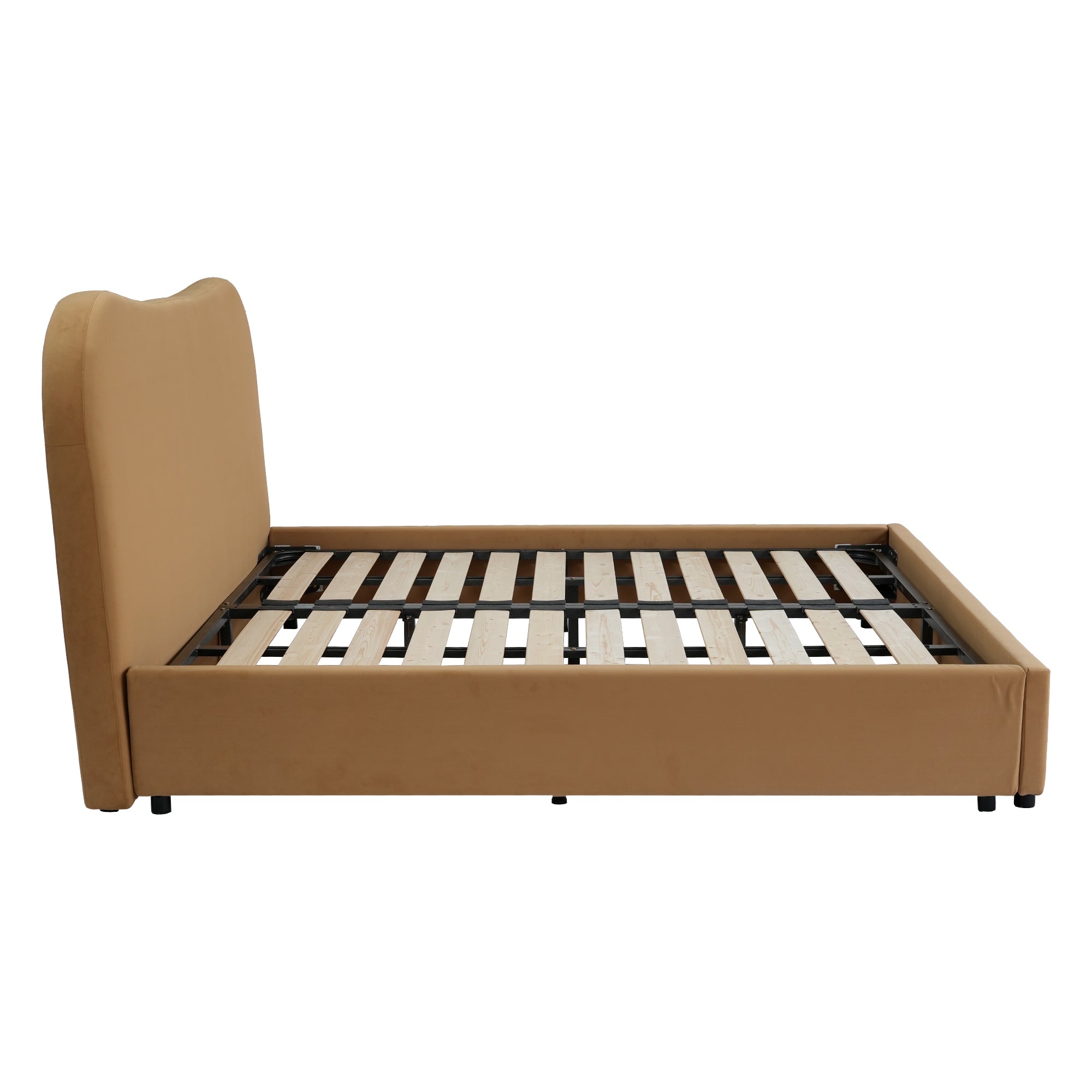 Wave-Shaped Upholstered Platform Bed – 2 Color Options, Queen & King Size