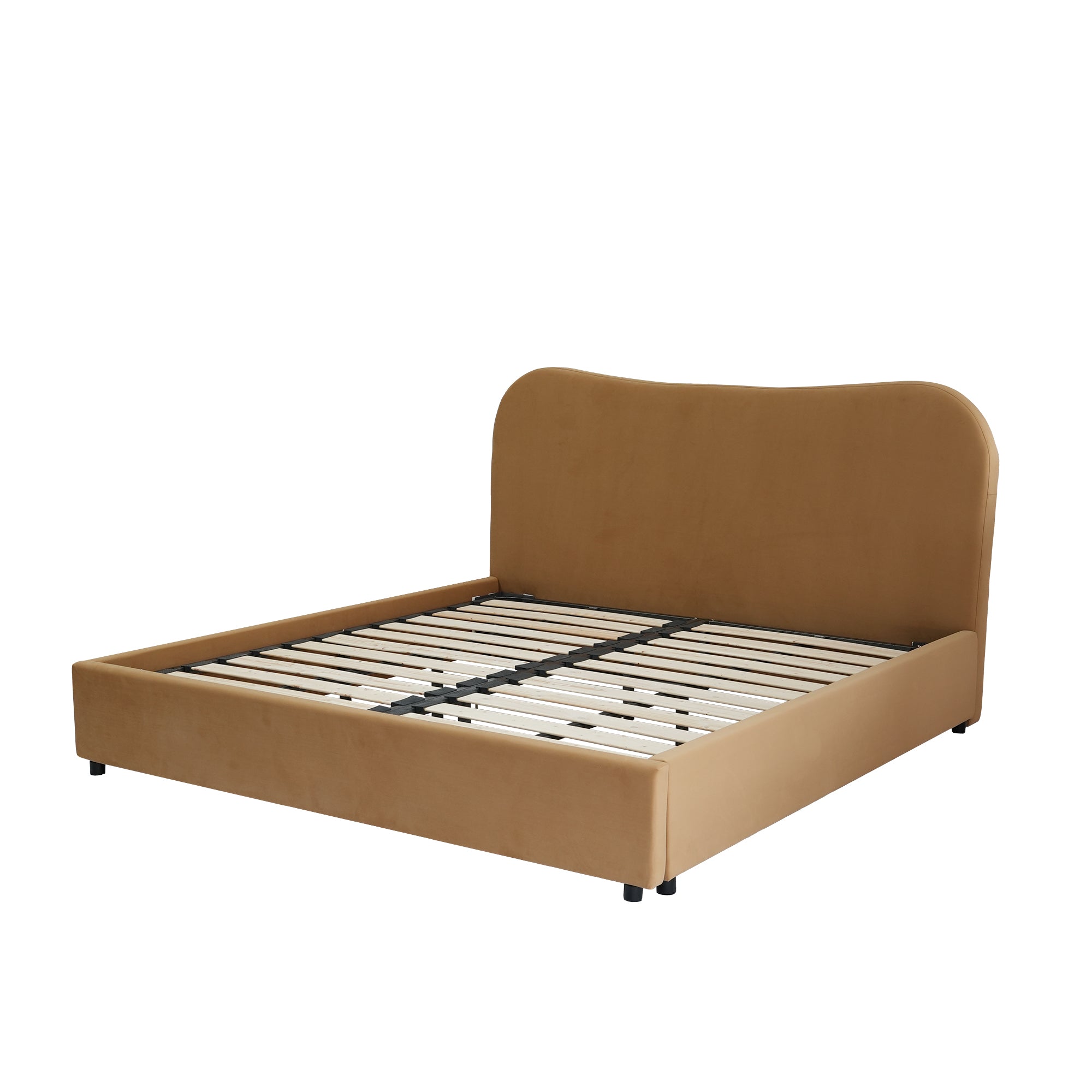 Wave-Shaped Upholstered Platform Bed – 2 Color Options, Queen & King Size