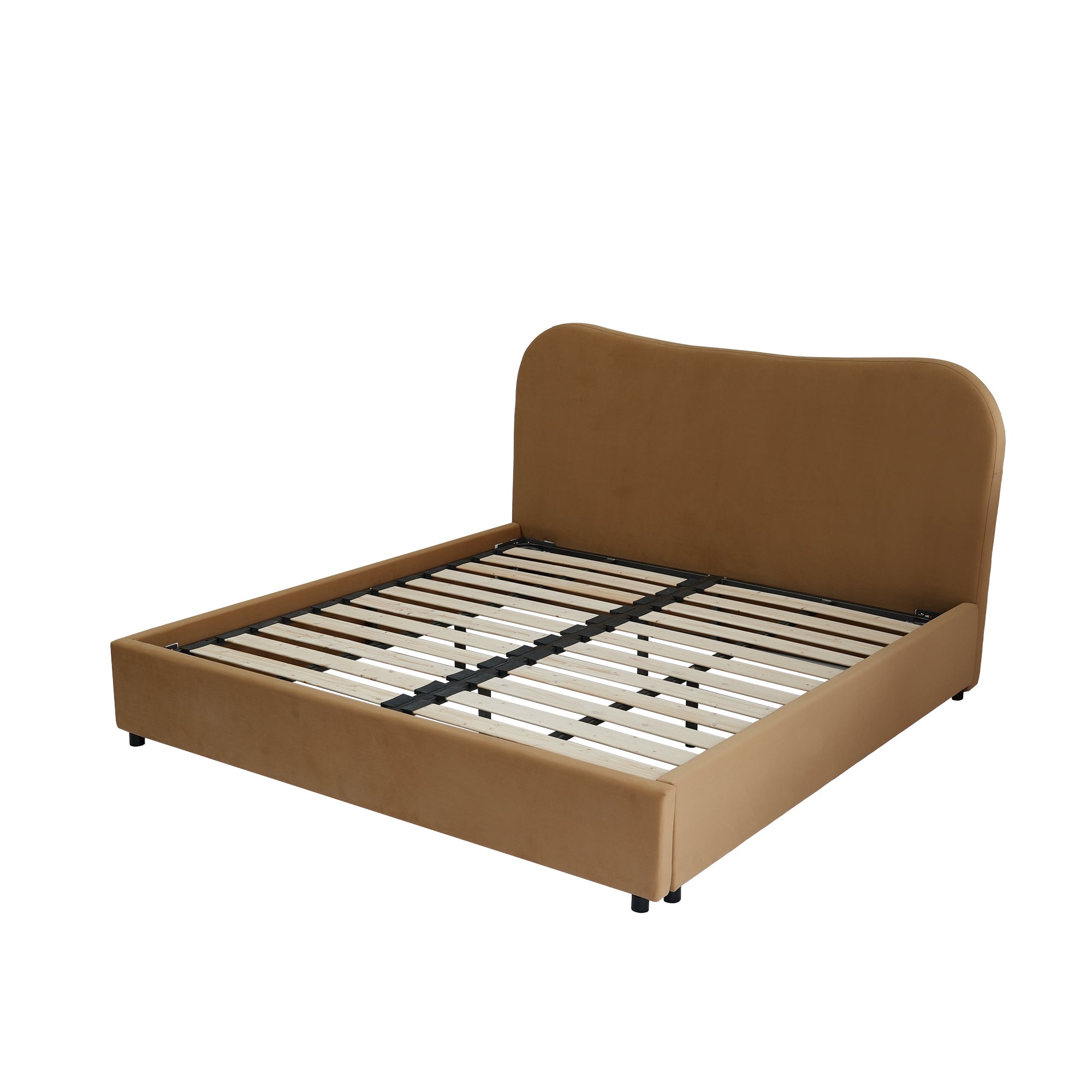 Wave-Shaped Upholstered Platform Bed – 2 Color Options, Queen & King Size