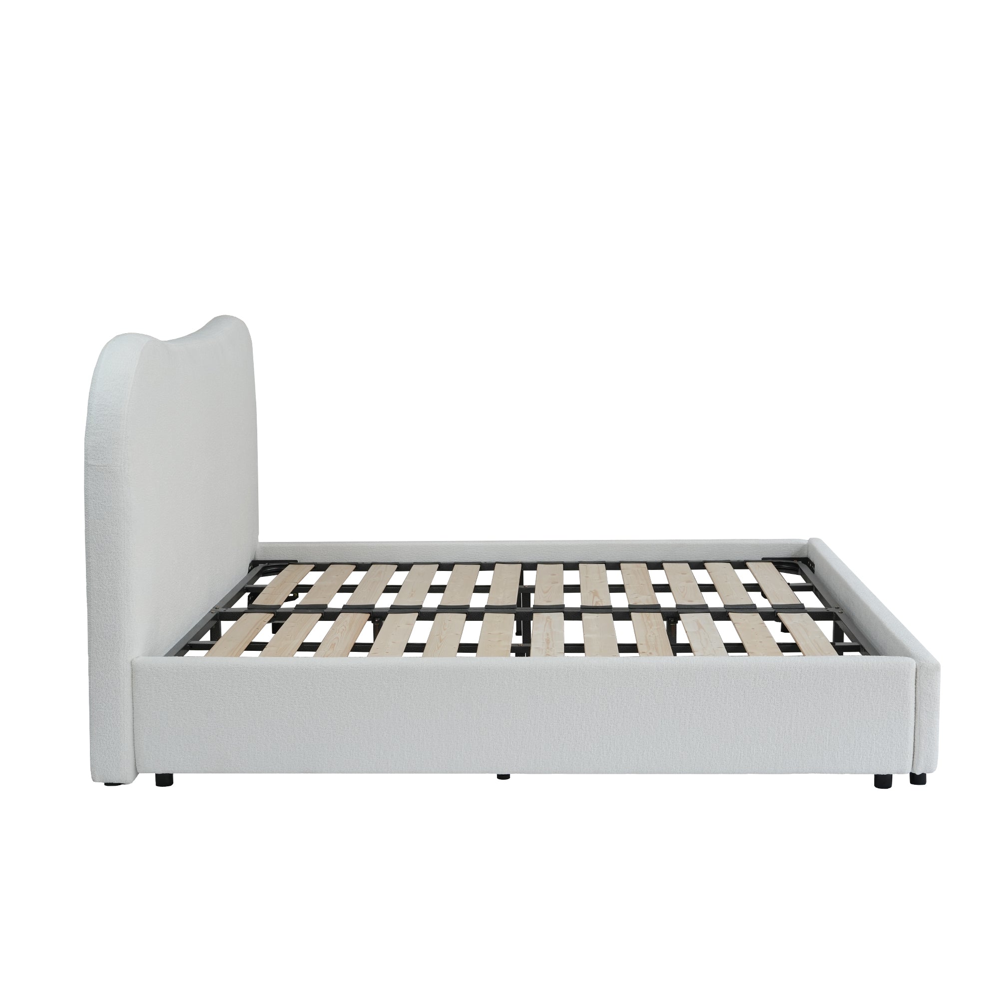 Wave-Shaped Upholstered Platform Bed – 2 Color Options, Queen & King Size