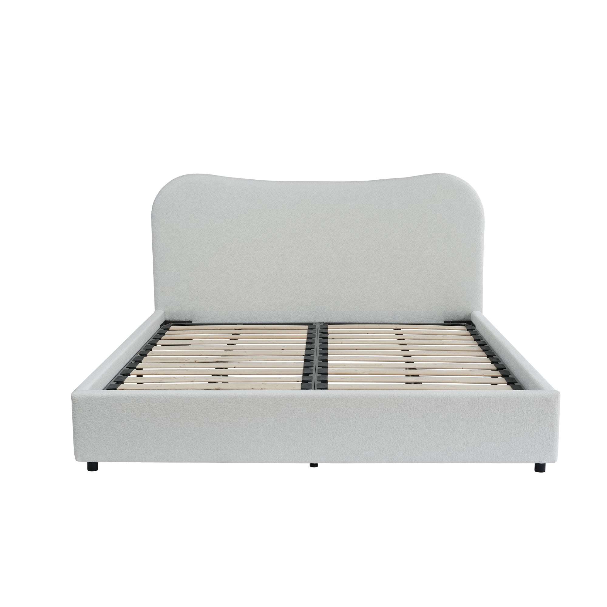 Wave-Shaped Upholstered Platform Bed – 2 Color Options, Queen & King Size