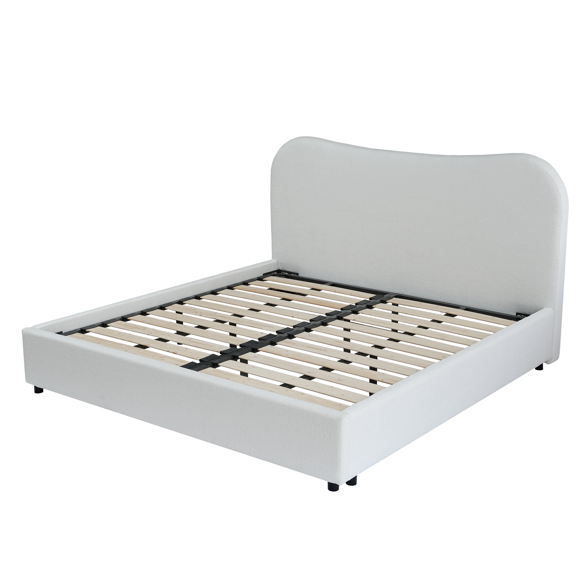 Wave-Shaped Upholstered Platform Bed – 2 Color Options, Queen & King Size