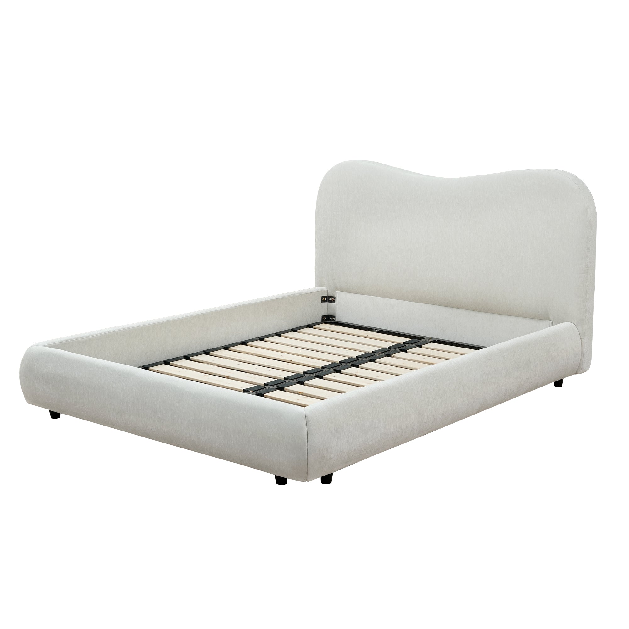 Wave-Shaped Upholstered Platform Bed – Queen & King Size