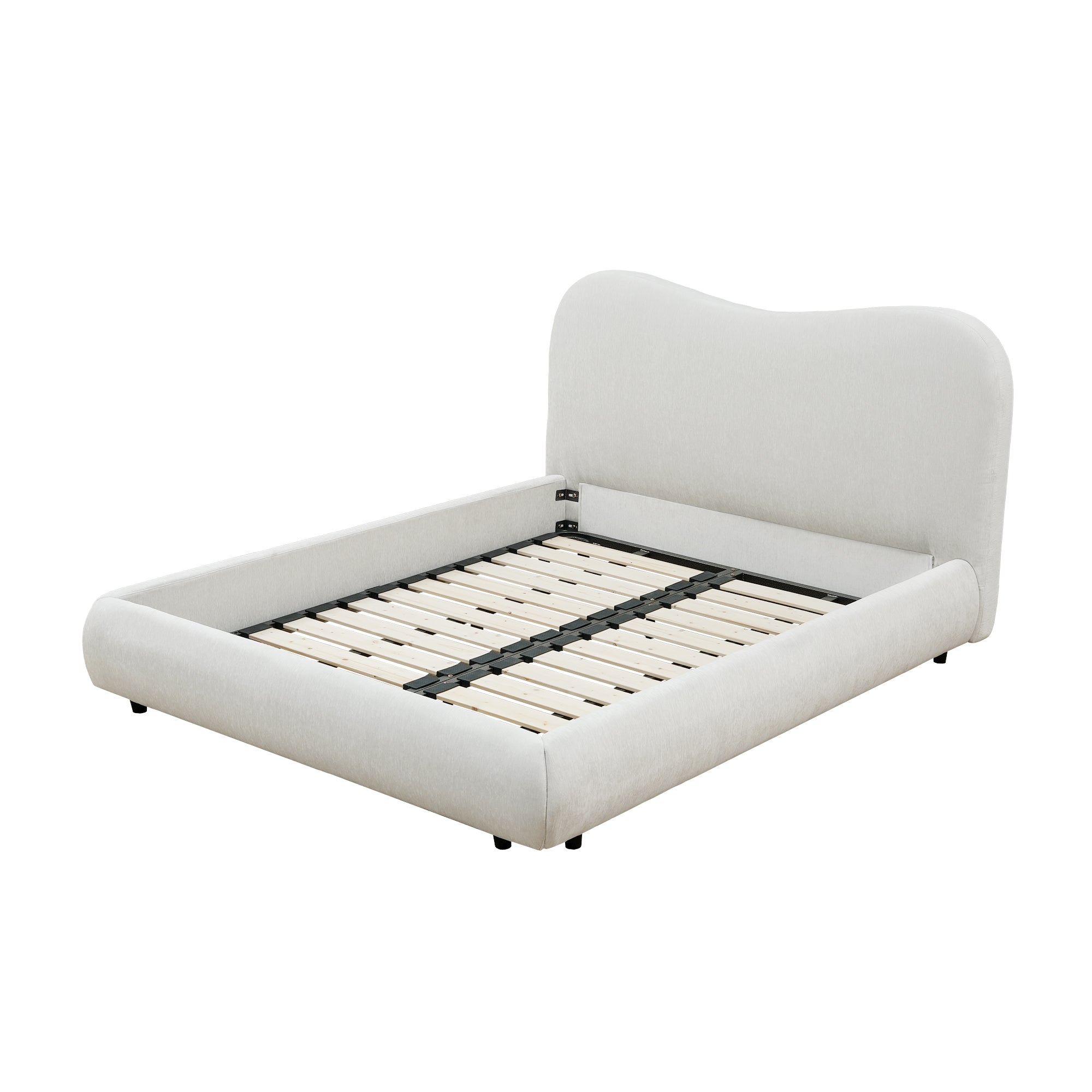 Wave-Shaped Upholstered Platform Bed – Queen & King Size