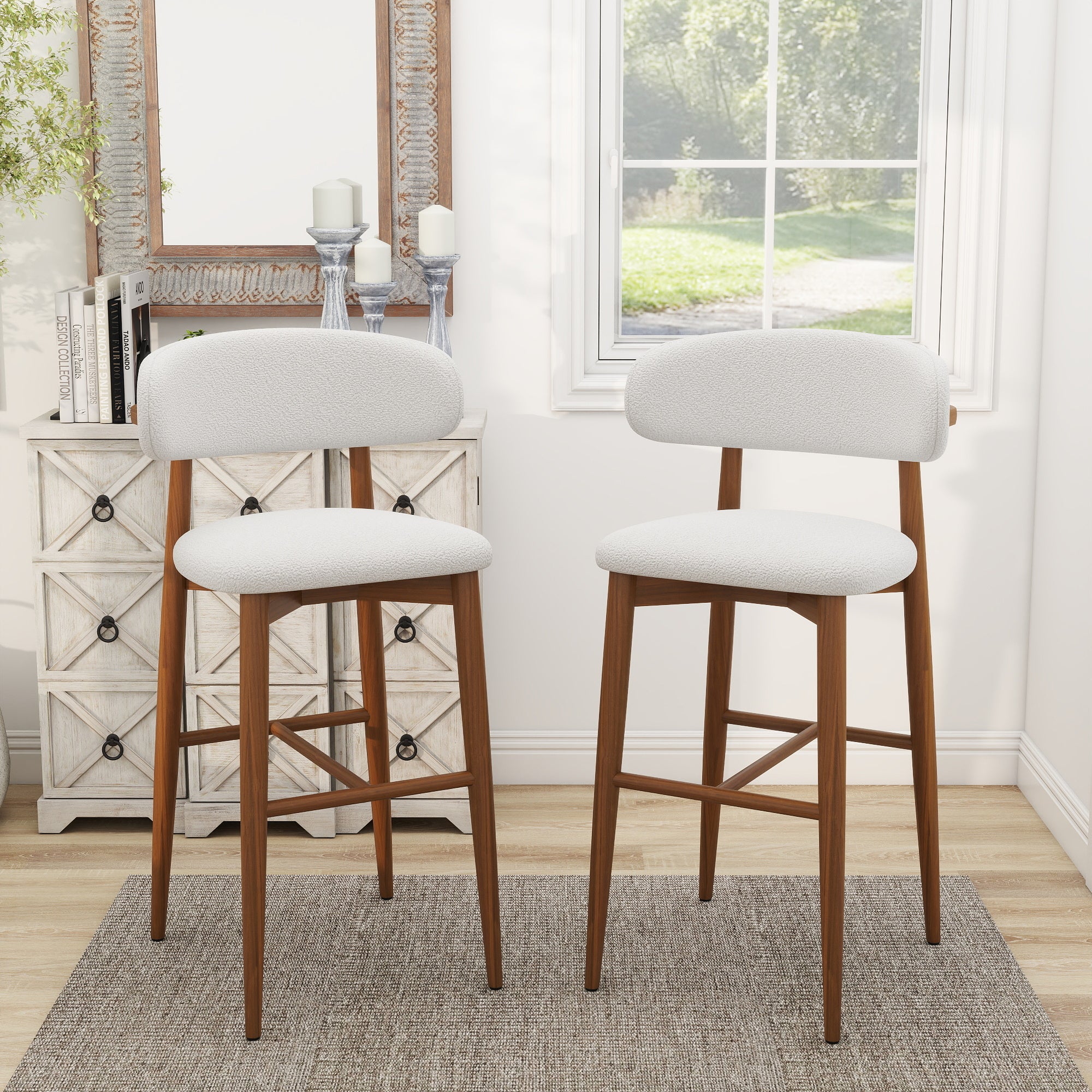Lambswool Bar Stool with Walnut Wood Frame | Modern Luxury High Chair