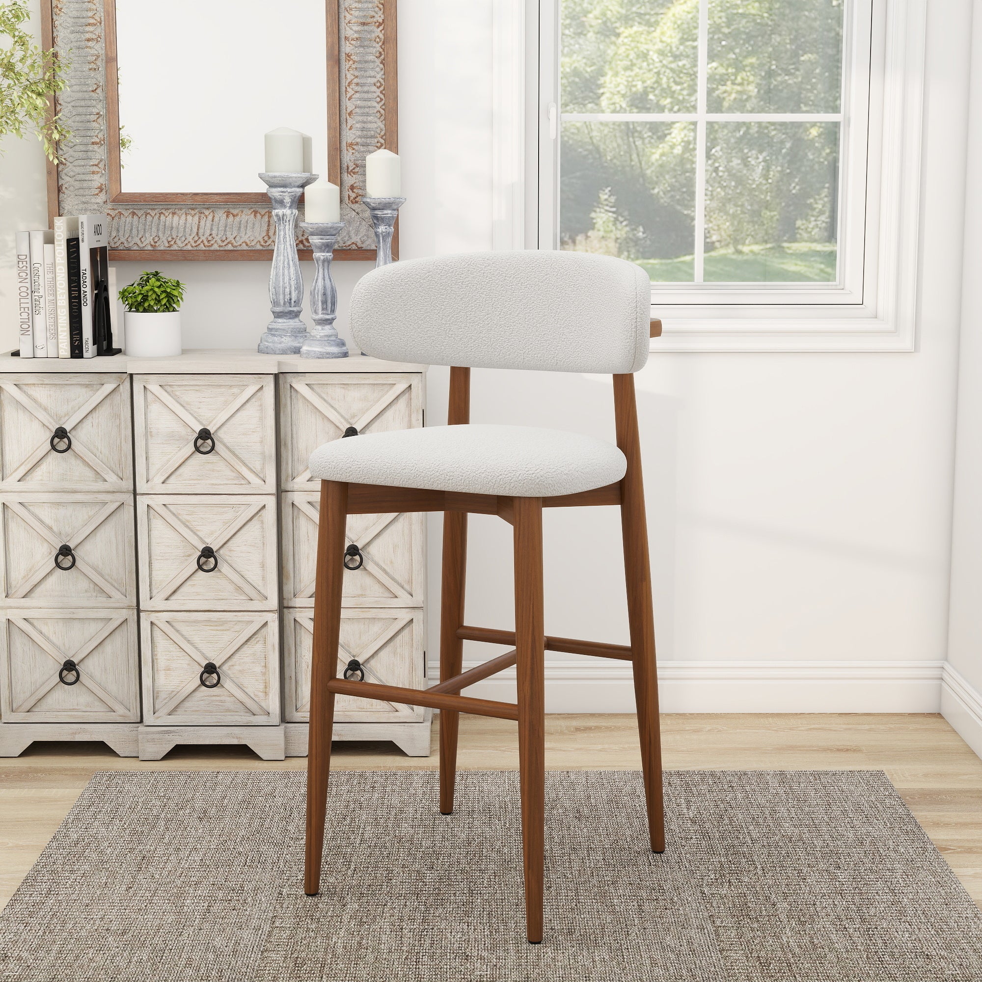 Lambswool Bar Stool with Walnut Wood Frame | Modern Luxury High Chair