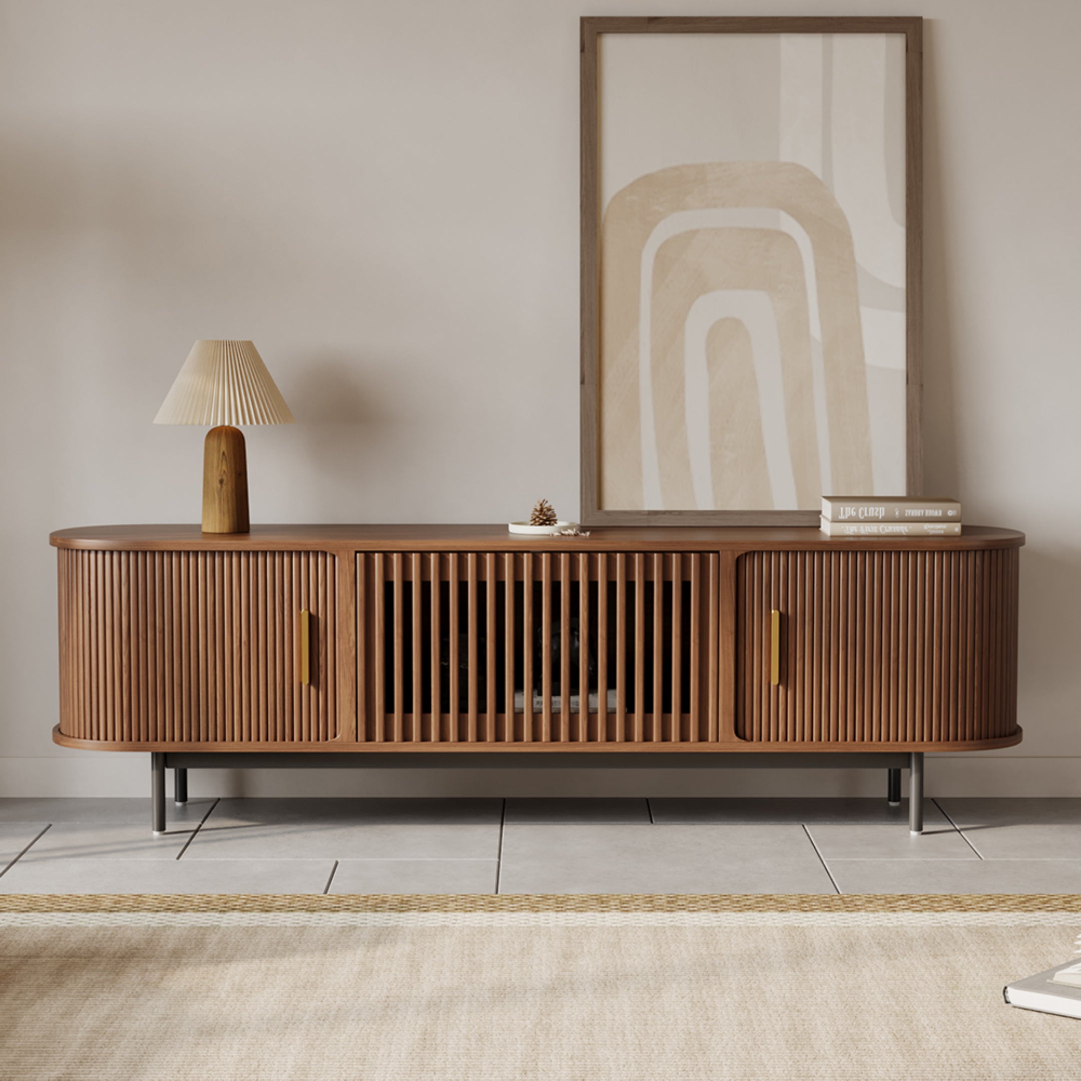 Mid-Century Slatted Wood TV Stand