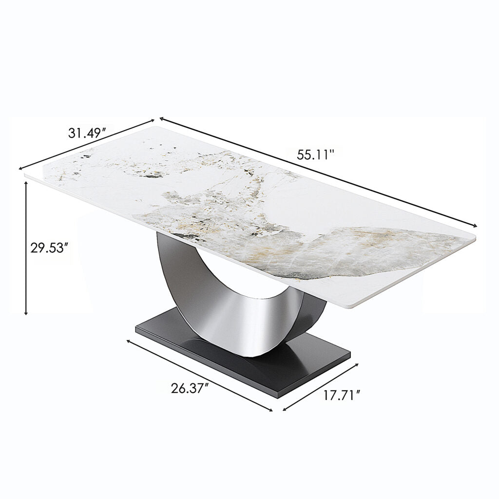 TH Sintered Stone Dining Table | Square Stainless Steel Legs