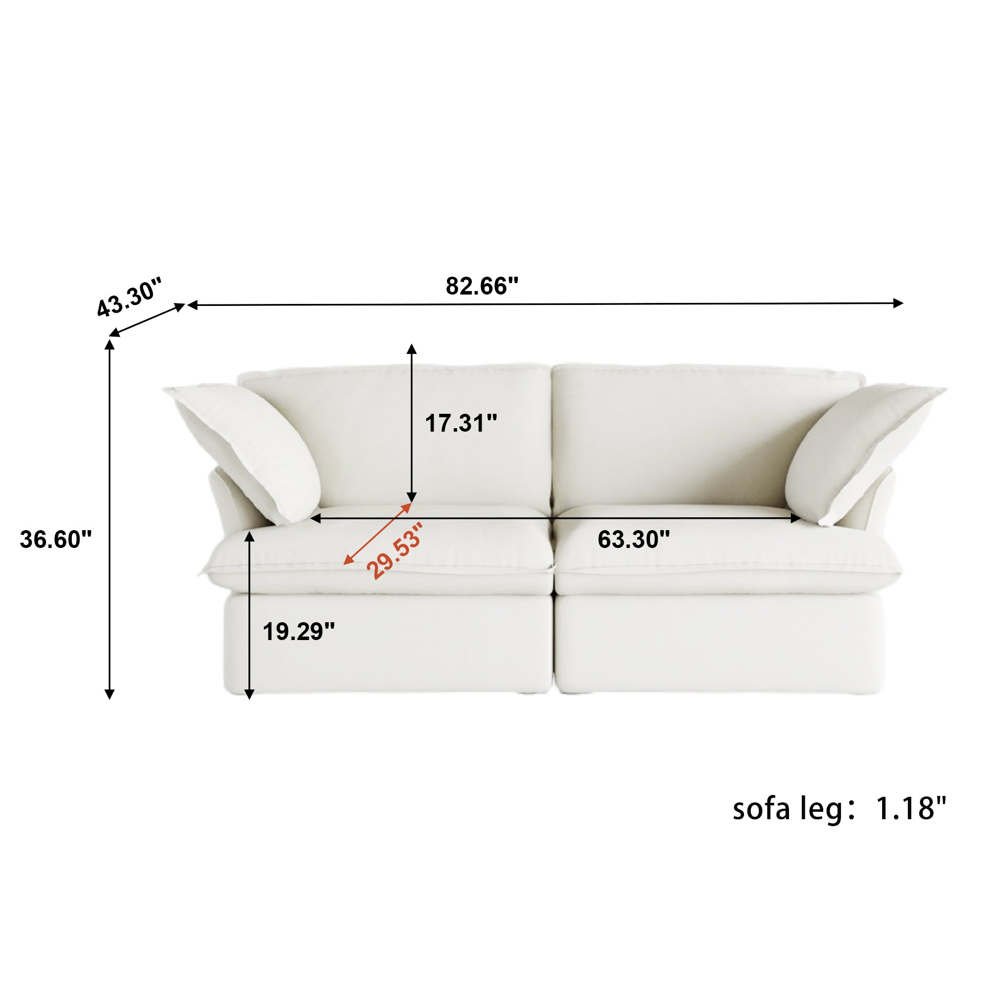TH Classic Linen Cloud Sectional Modular Sofa | Washable Cover 83-Inch Linen Loveseats 2-Seaters