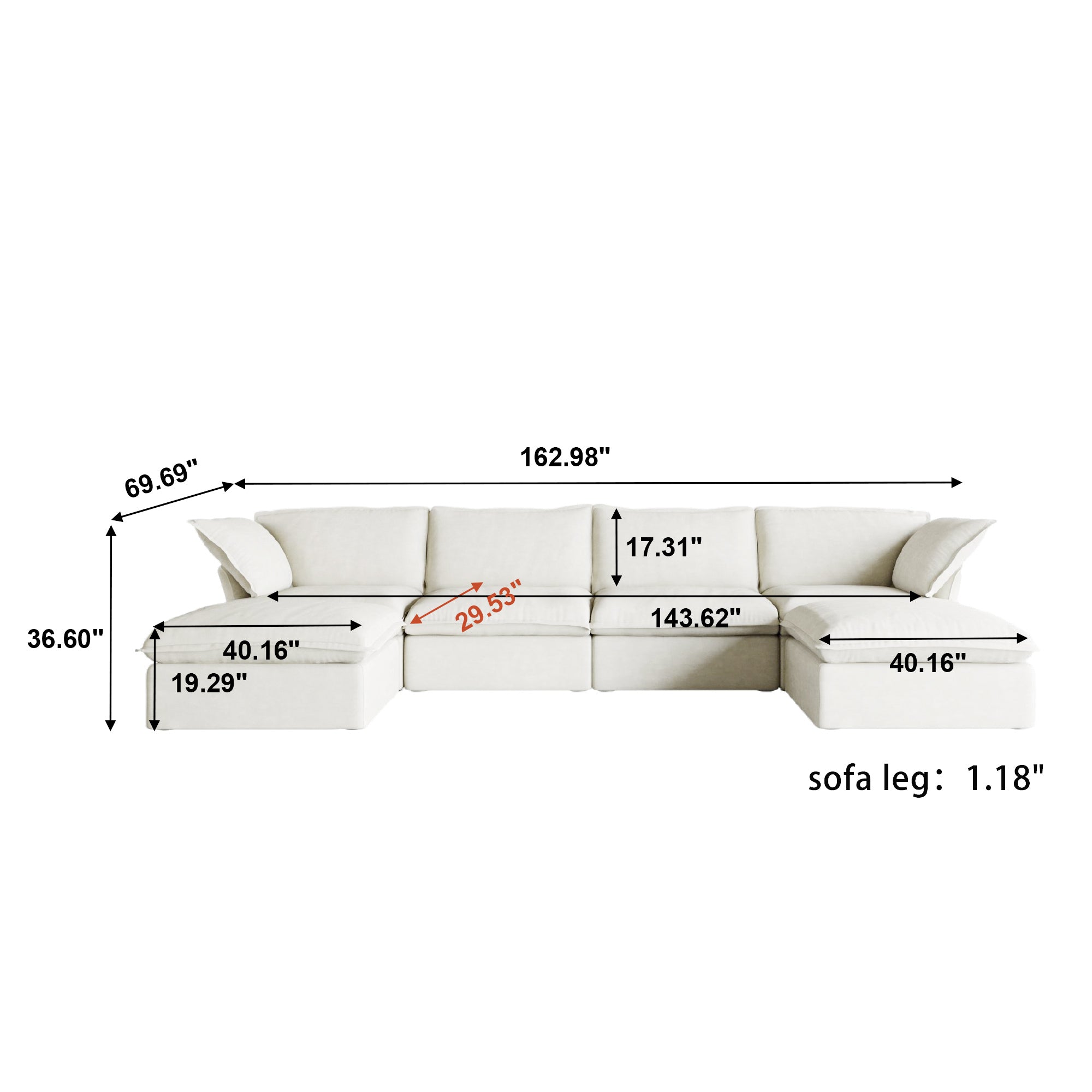 TH Classic Linen Cloud Sectional Modular Sofa | Modular Washable 162-Inch Linen U-Shaped Sectionals 6-Seaters