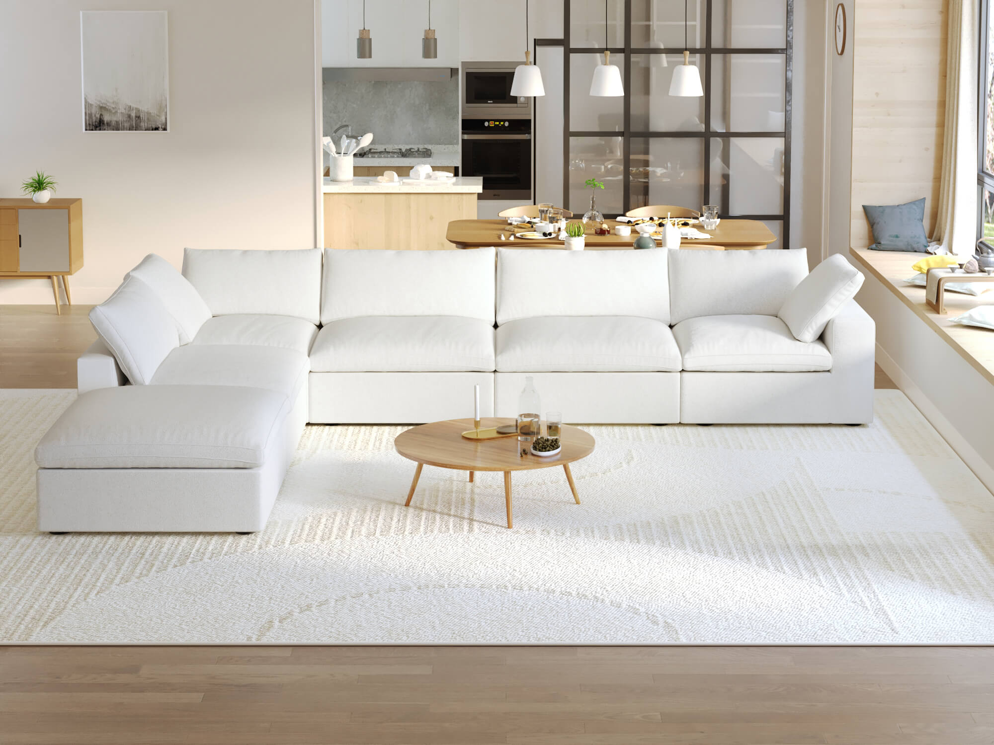 TH Cloud Sectional Modular Sofa | Washable Cover 160-Inch Linen Corner Sectionals 6-Seaters