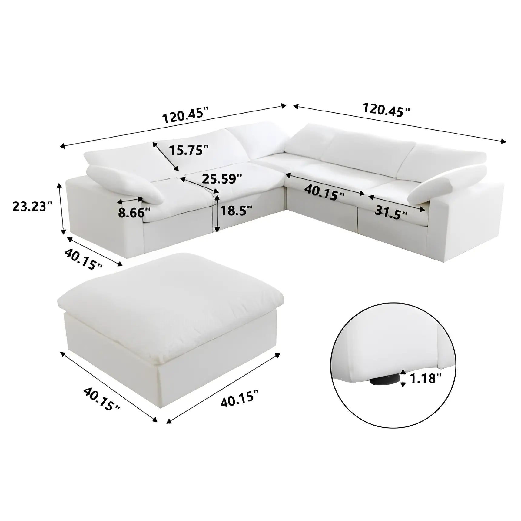 TH Cloud Sectional Modular Sofa | Replaceable Cover 120-Inch Linen Corner Sectionals 6-Seaters