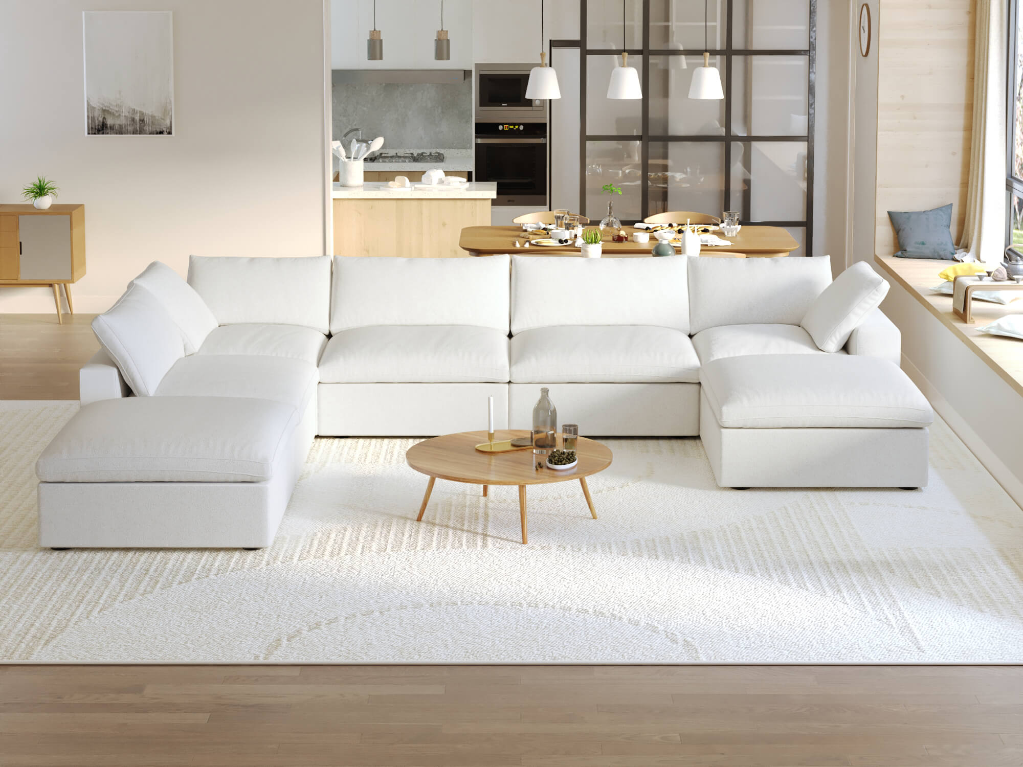 TH Cloud Sectional Modular Sofa | Replaceable Cover 160-Inch Linen Corner Sectionals 7-Seaters