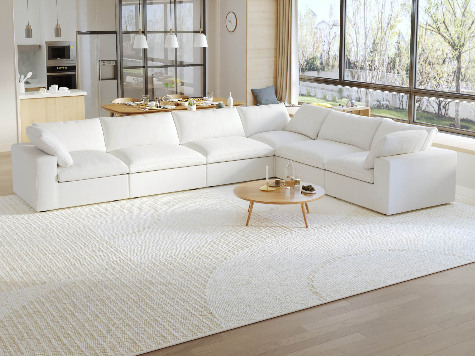 TH Cloud Sectional Modular Sofa | Modular Washable 160-Inch Linen Corner Sectionals 6-Seaters