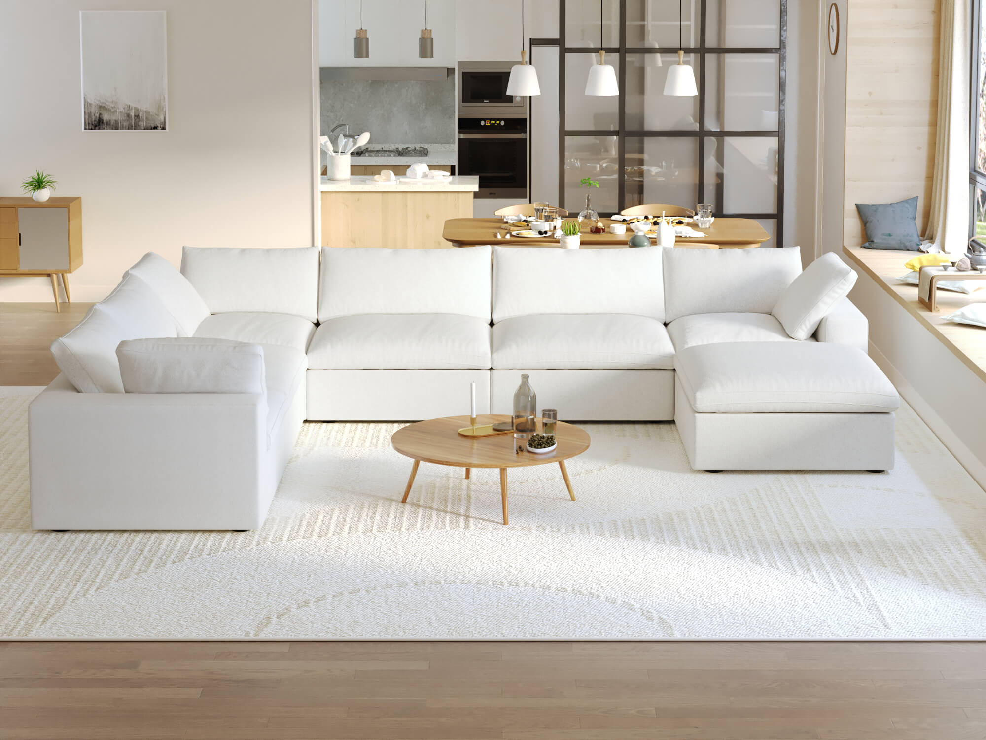 TH Cloud Sectional Modular Sofa | Pet-Friendly Cover 160-Inch Linen Corner Sectionals 7-Seaters