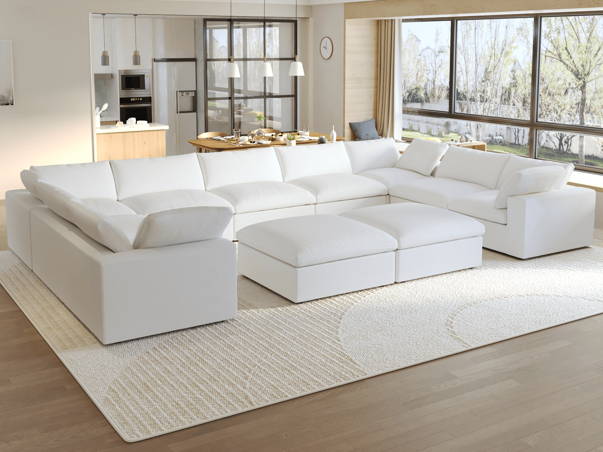 TH Cloud Sectional Modular Sofa | Replaceable Cover 201-Inch Linen U-Shaped Sectionals 9-Seaters