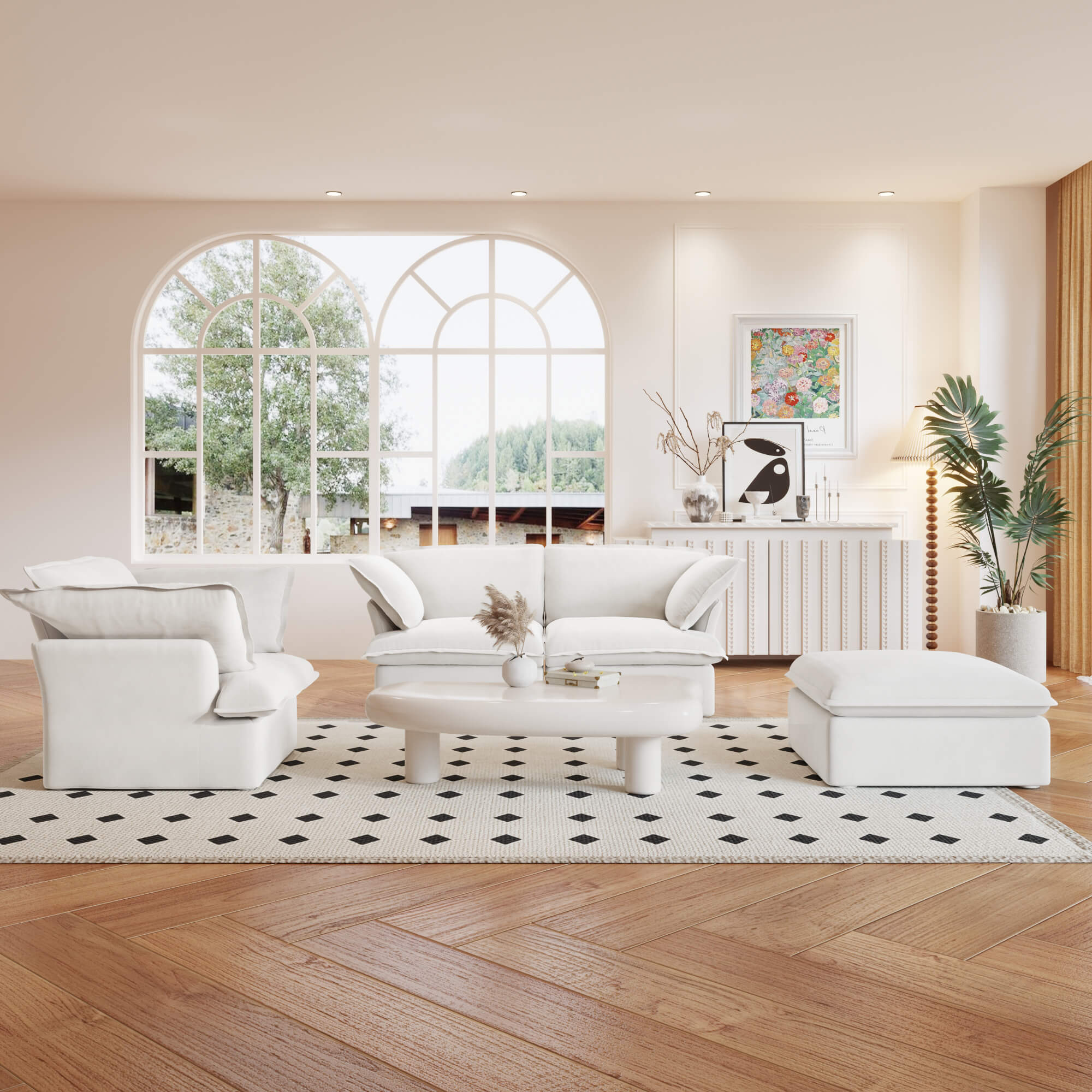 TH Classic Linen Cloud Sectional Modular Sofa | Modular Washable Linen L-Shaped Sectionals 4-Seaters