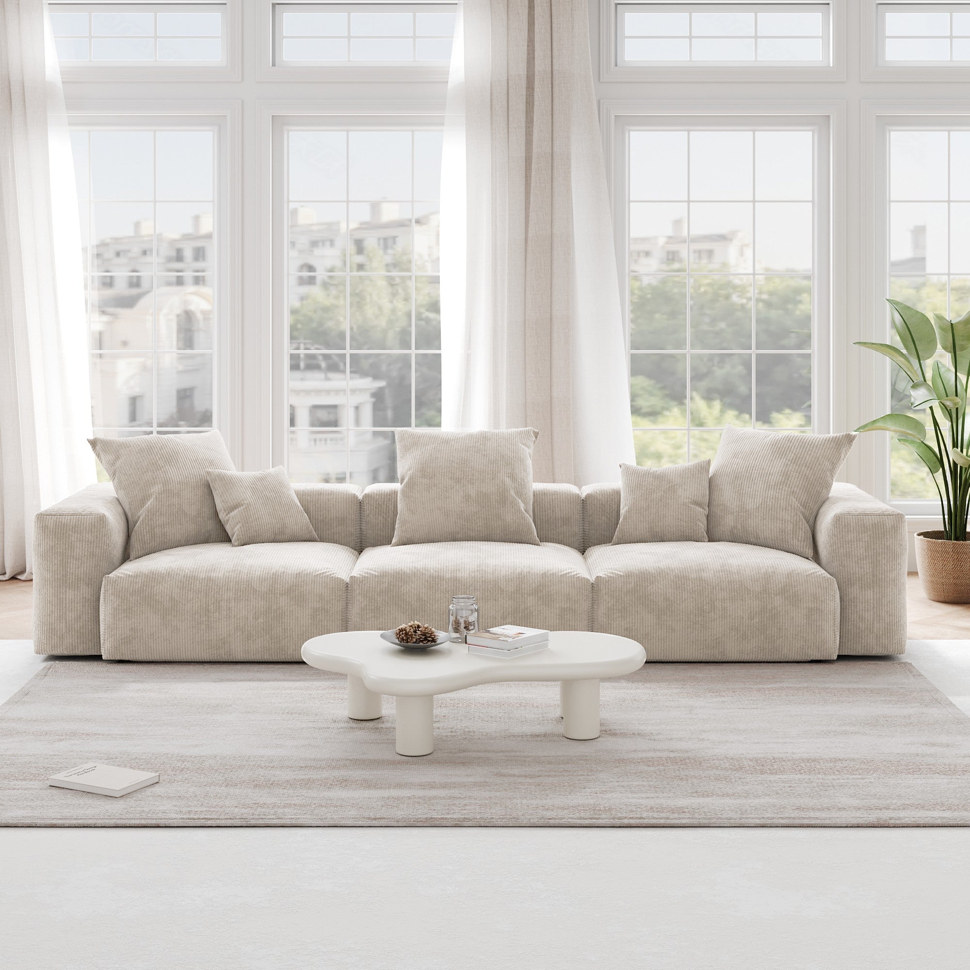 TH Pixel Modern Sectional Modular Sofa | Modular Flexibility 142-Inch Corduroy Sleepers 3-Seaters