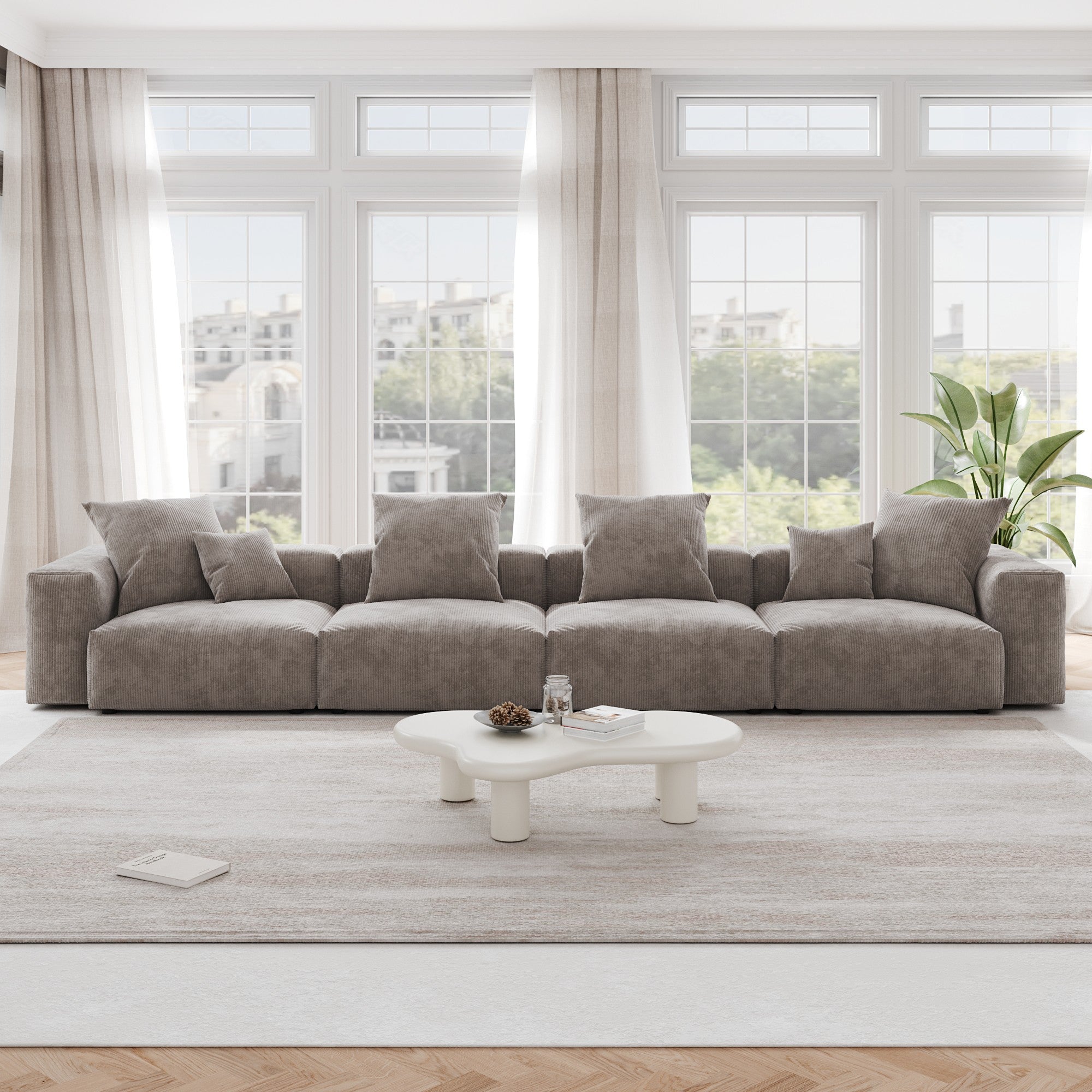TH Pixel Modern Sectional Modular Sofa | Pet-Friendly 181-Inch Corduroy Sleepers 4-Seaters