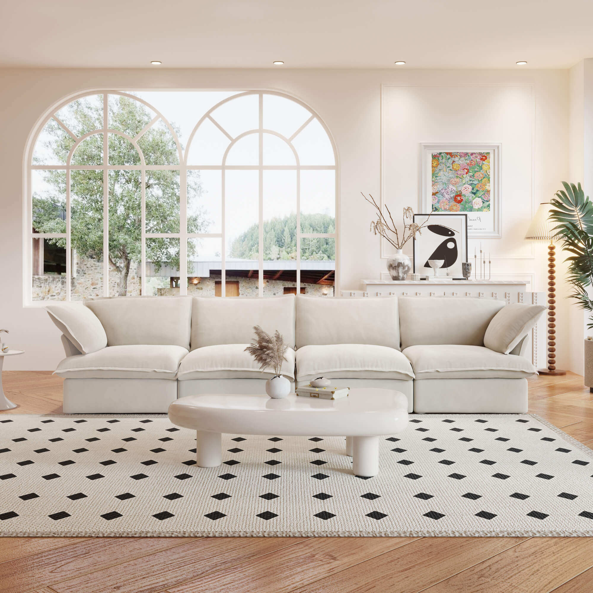 TH Classic Linen Cloud Sectional Modular Sofa | Pet-Friendly Cover 162-Inch Linen Sleepers 4-Seaters