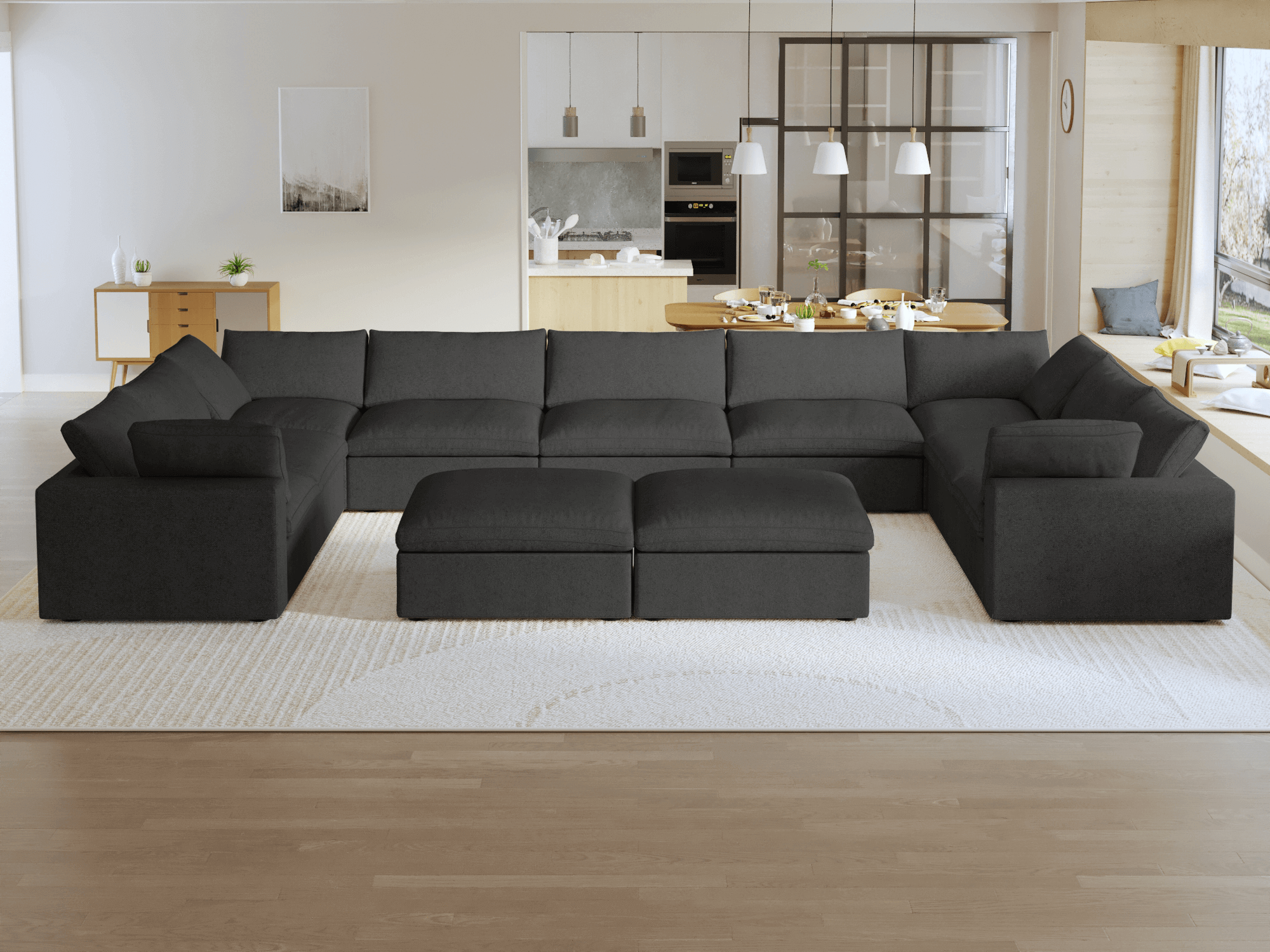 TH Cloud Sectional Modular Sofa | Replaceable Cover 201-Inch Linen U-Shaped Sectionals 9-Seaters