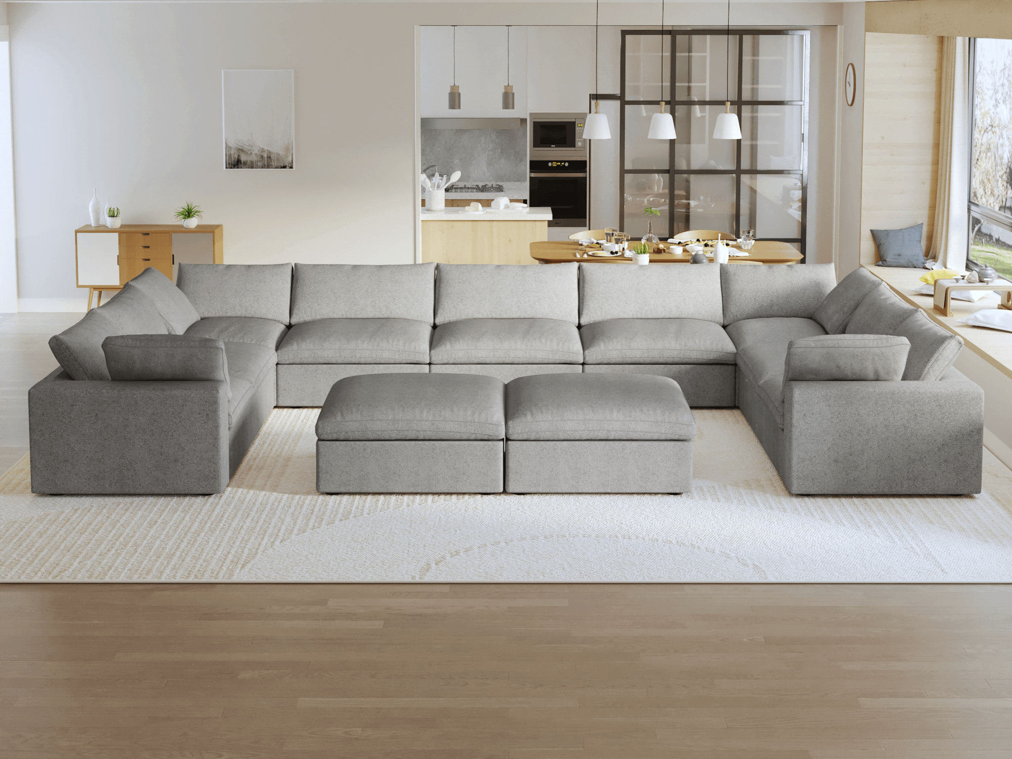 TH Cloud Sectional Modular Sofa | Replaceable Cover 201-Inch Linen U-Shaped Sectionals 9-Seaters