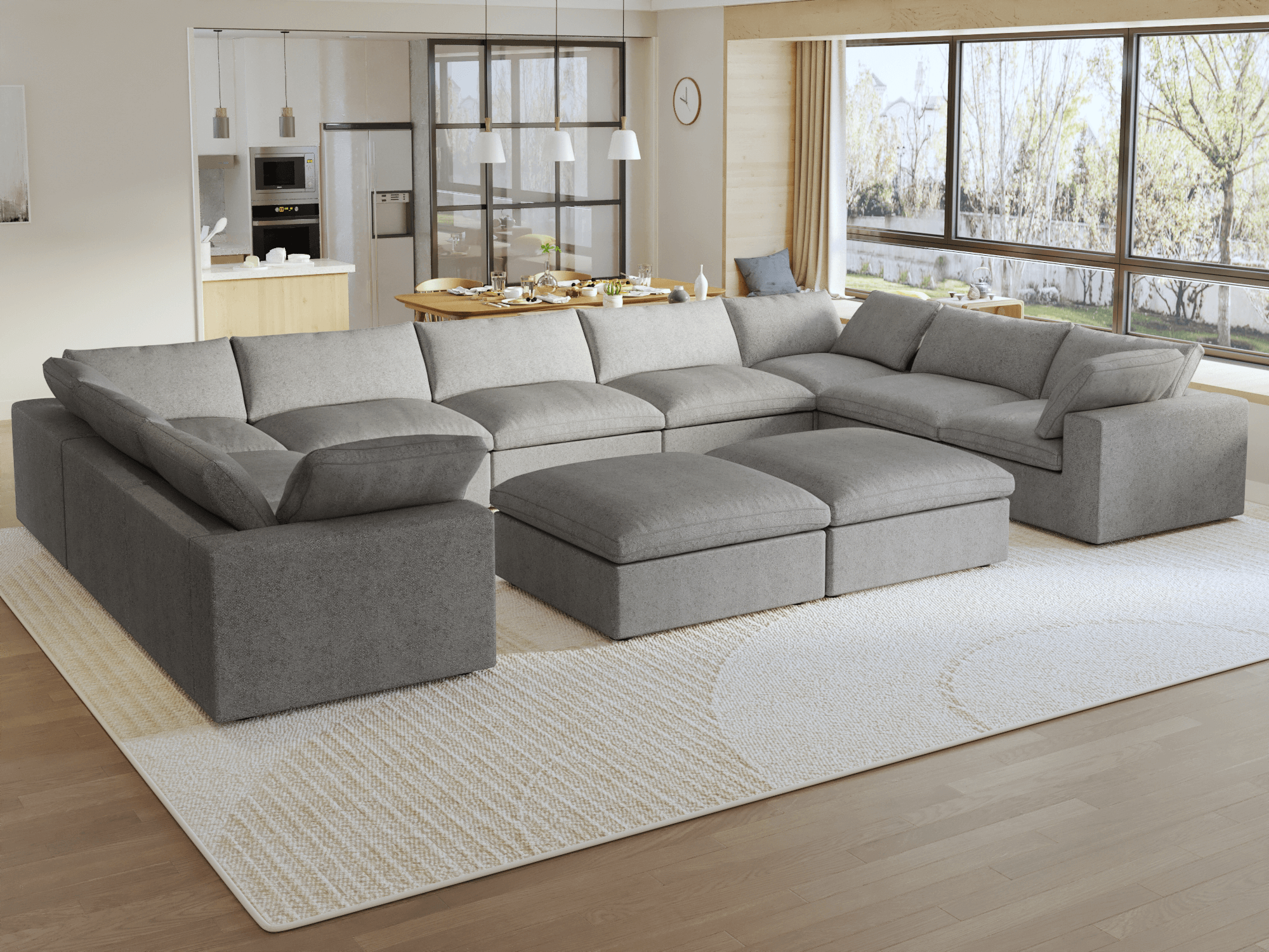 TH Cloud Sectional Modular Sofa | Replaceable Cover 201-Inch Linen U-Shaped Sectionals 9-Seaters