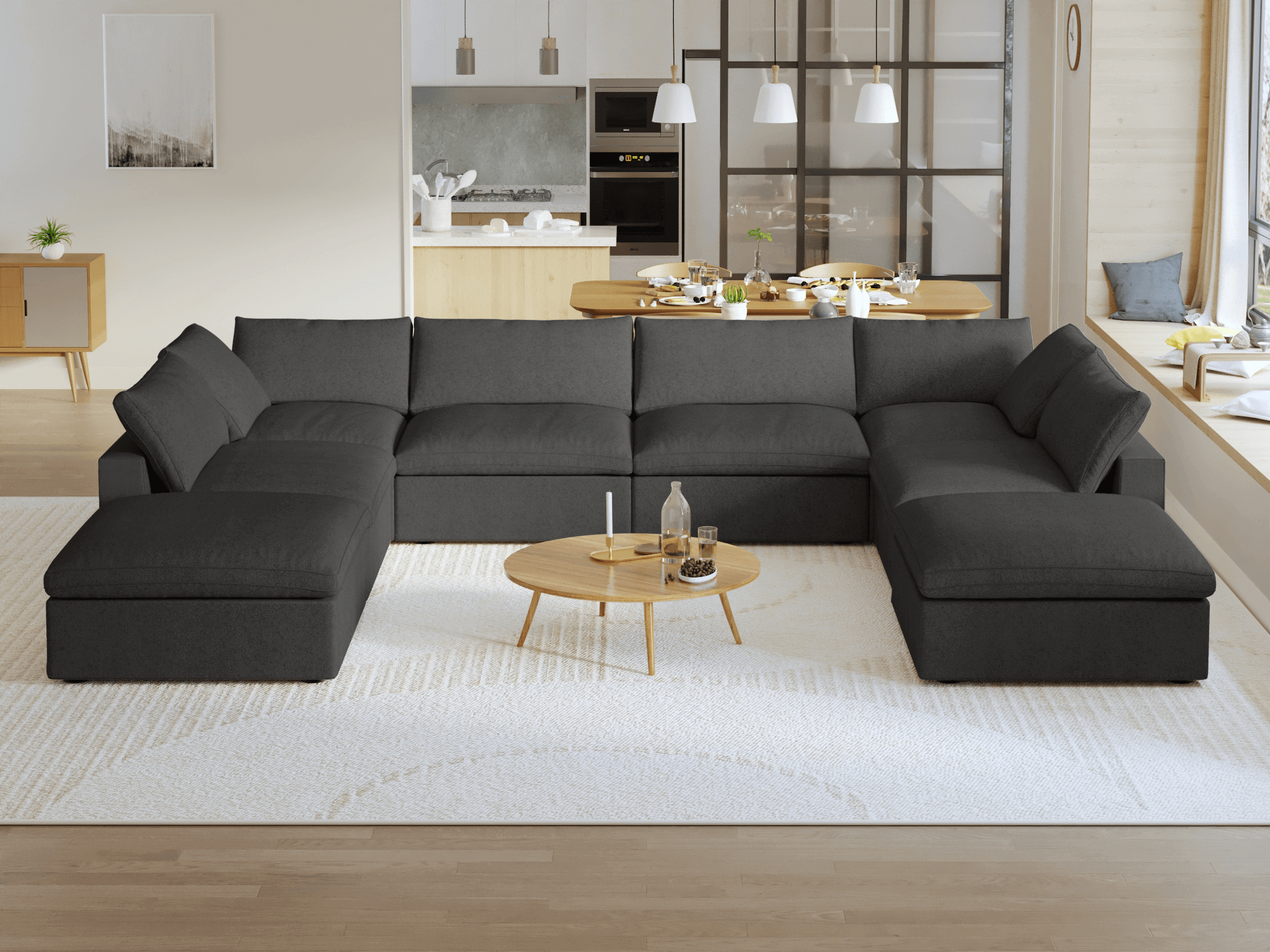 TH Cloud Sectional Modular Sofa | Modular Washable 160-Inch Linen U-Shaped Sectionals 8-Seaters