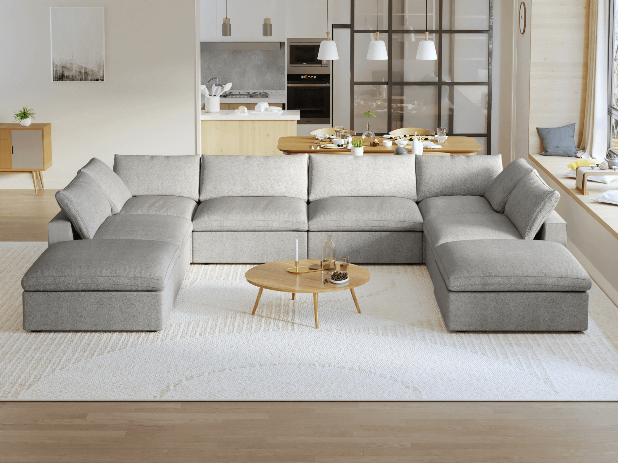 TH Cloud Sectional Modular Sofa | Modular Washable 160-Inch Linen U-Shaped Sectionals 8-Seaters
