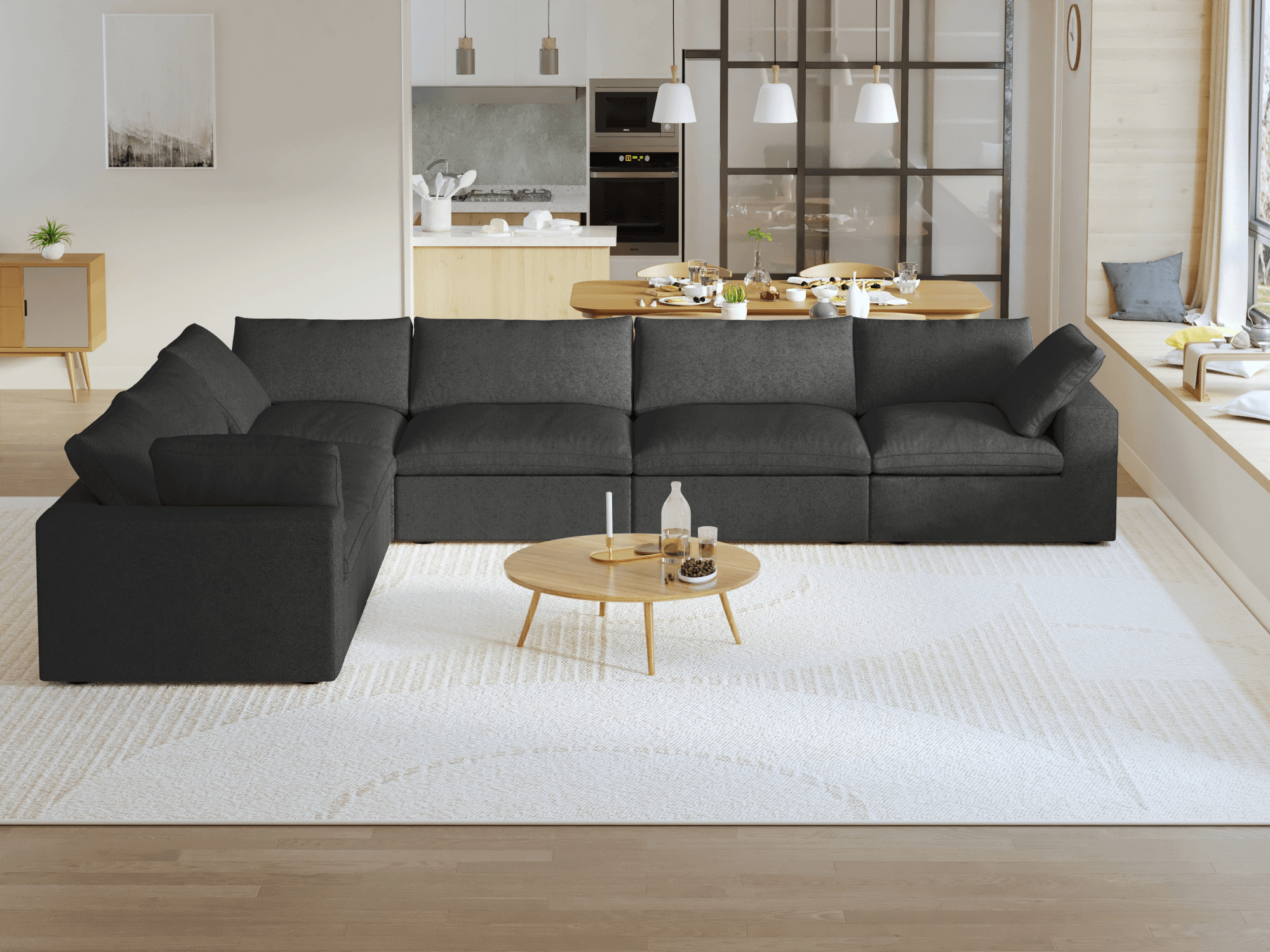 TH Cloud Sectional Modular Sofa | Modular Washable 160-Inch Linen Corner Sectionals 6-Seaters