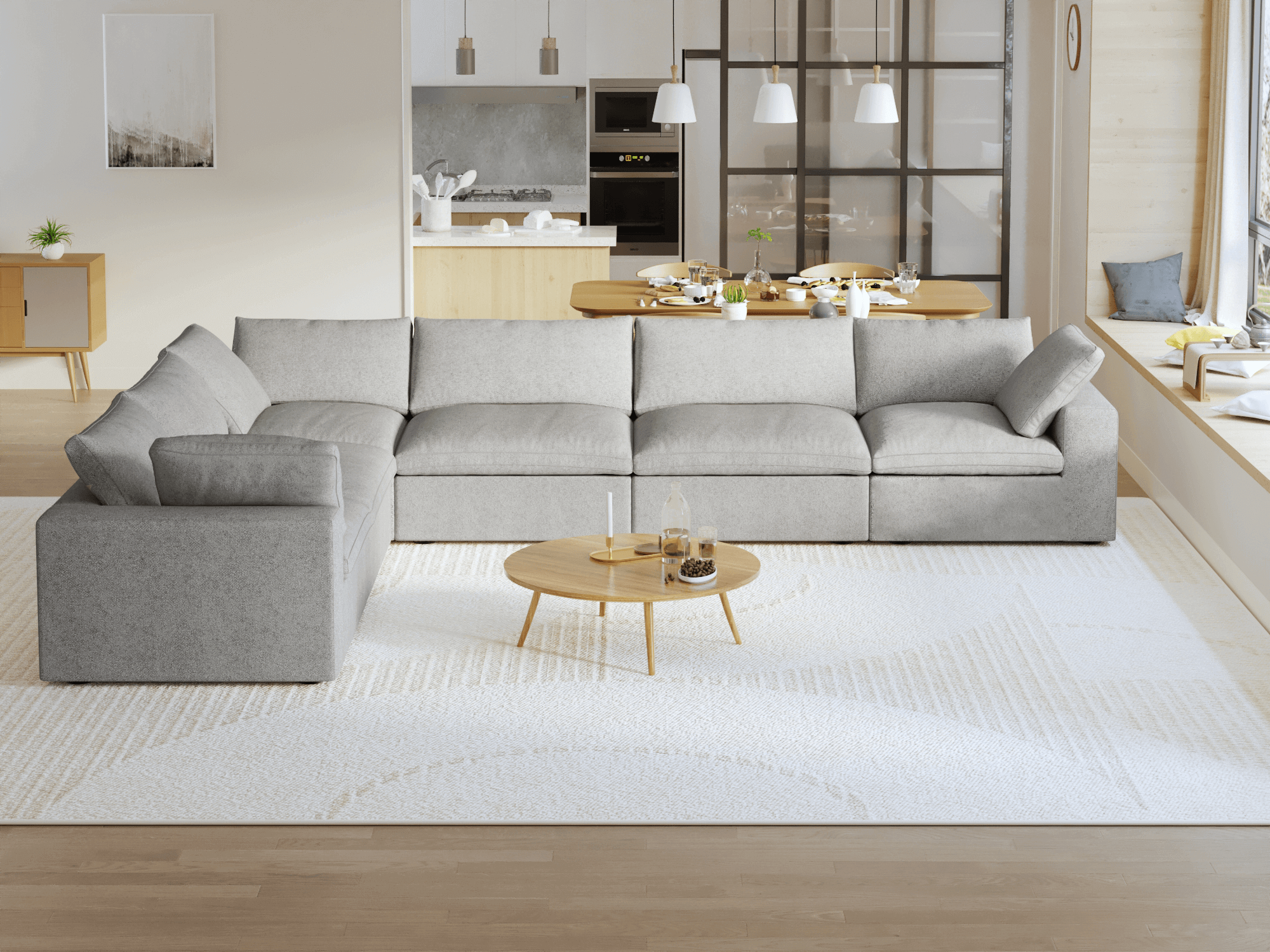 TH Cloud Sectional Modular Sofa | Modular Washable 160-Inch Linen Corner Sectionals 6-Seaters