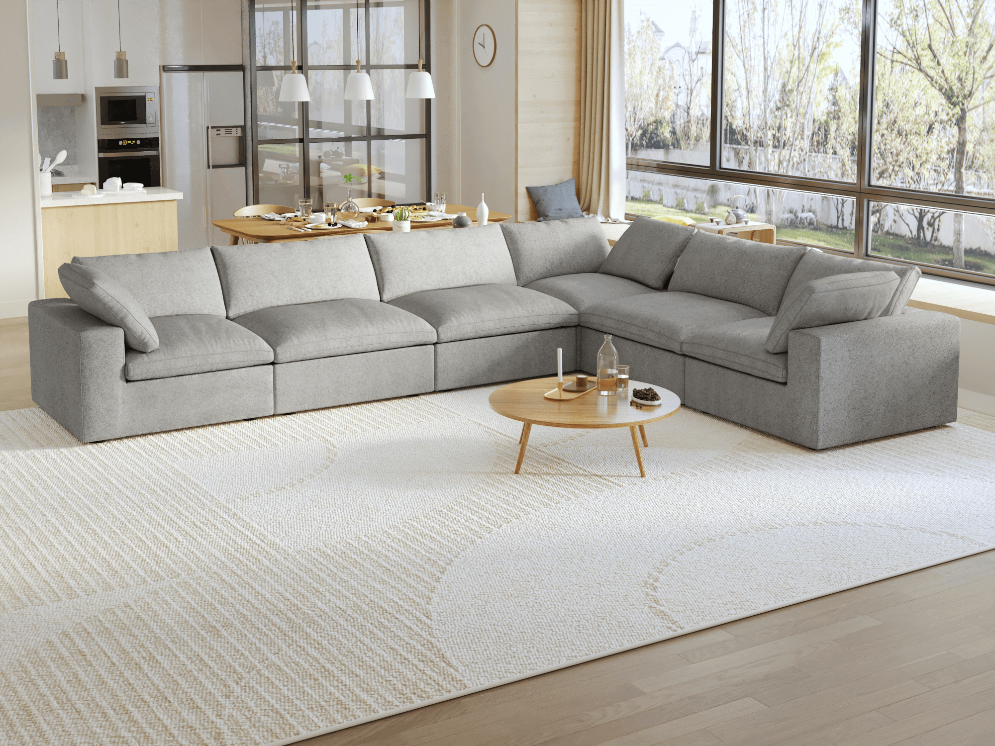 TH Cloud Sectional Modular Sofa | Modular Washable 160-Inch Linen Corner Sectionals 6-Seaters