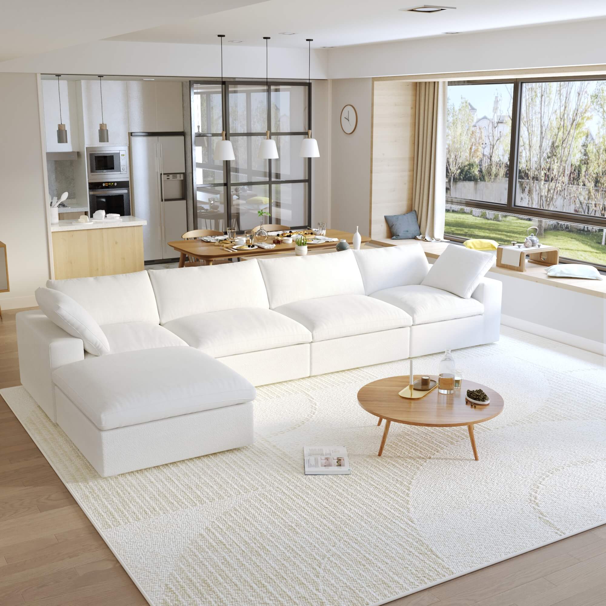 TH Cloud Sectional Modular Sofa | Modular Washable 160-Inch Linen L-Shaped Sectionals 5-Seaters