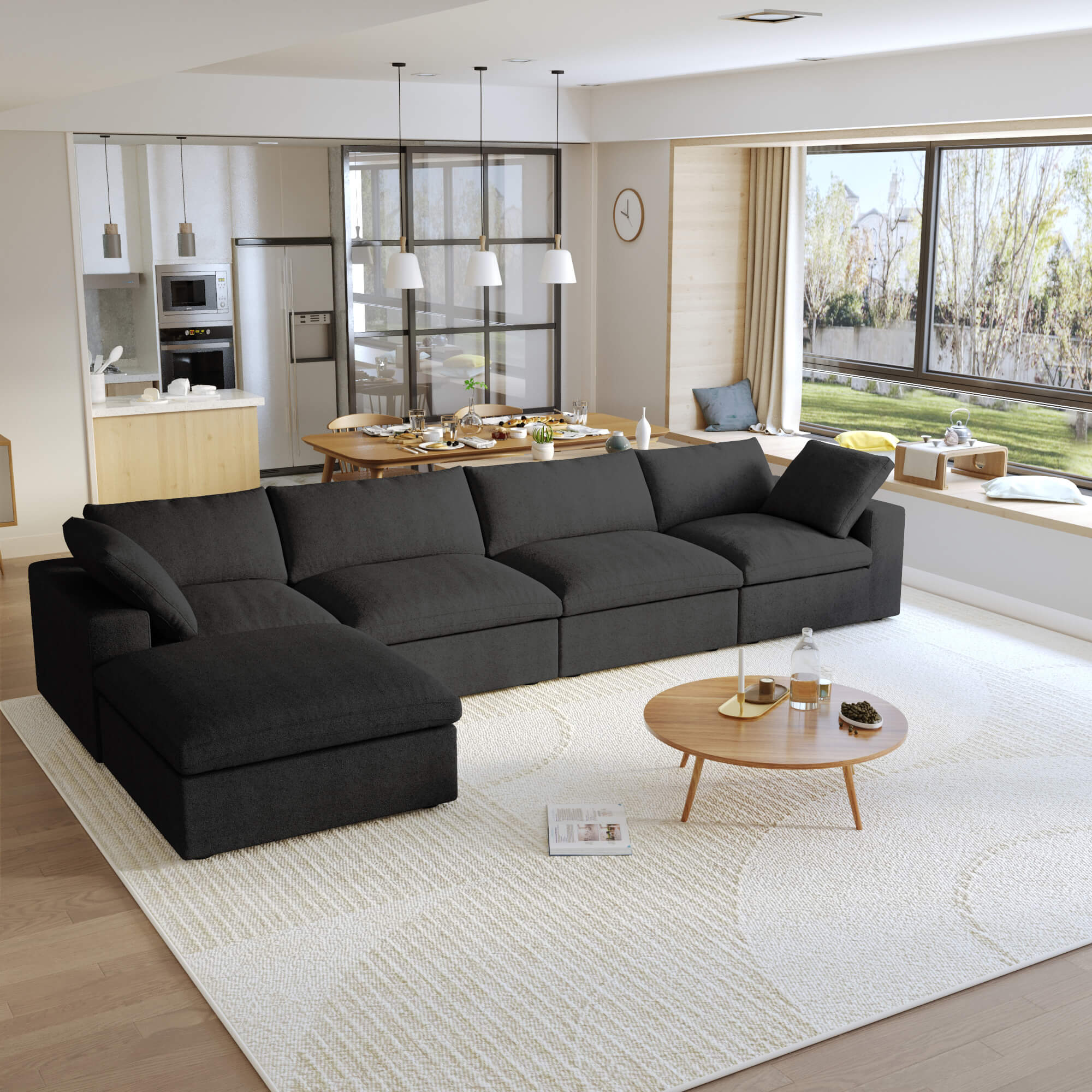 TH Cloud Sectional Modular Sofa | Modular Washable 160-Inch Linen L-Shaped Sectionals 5-Seaters