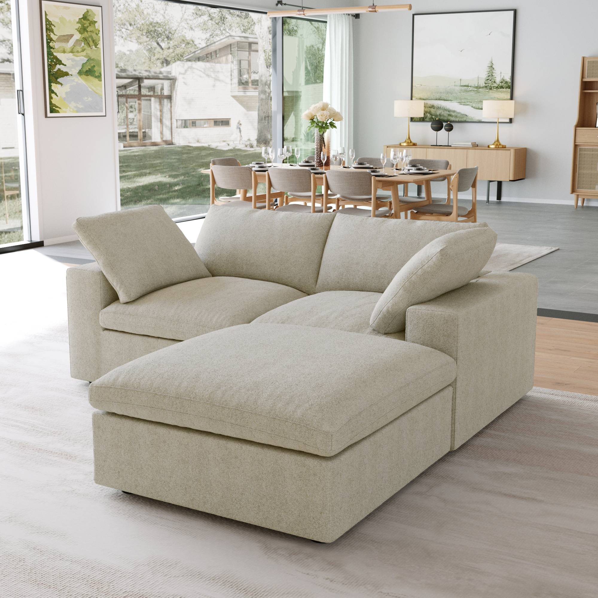 TH Cloud Sectional Modular Sofa | Pet-Friendly Cover 80-Inch Linen L-Shaped Sectionals 3-Seaters