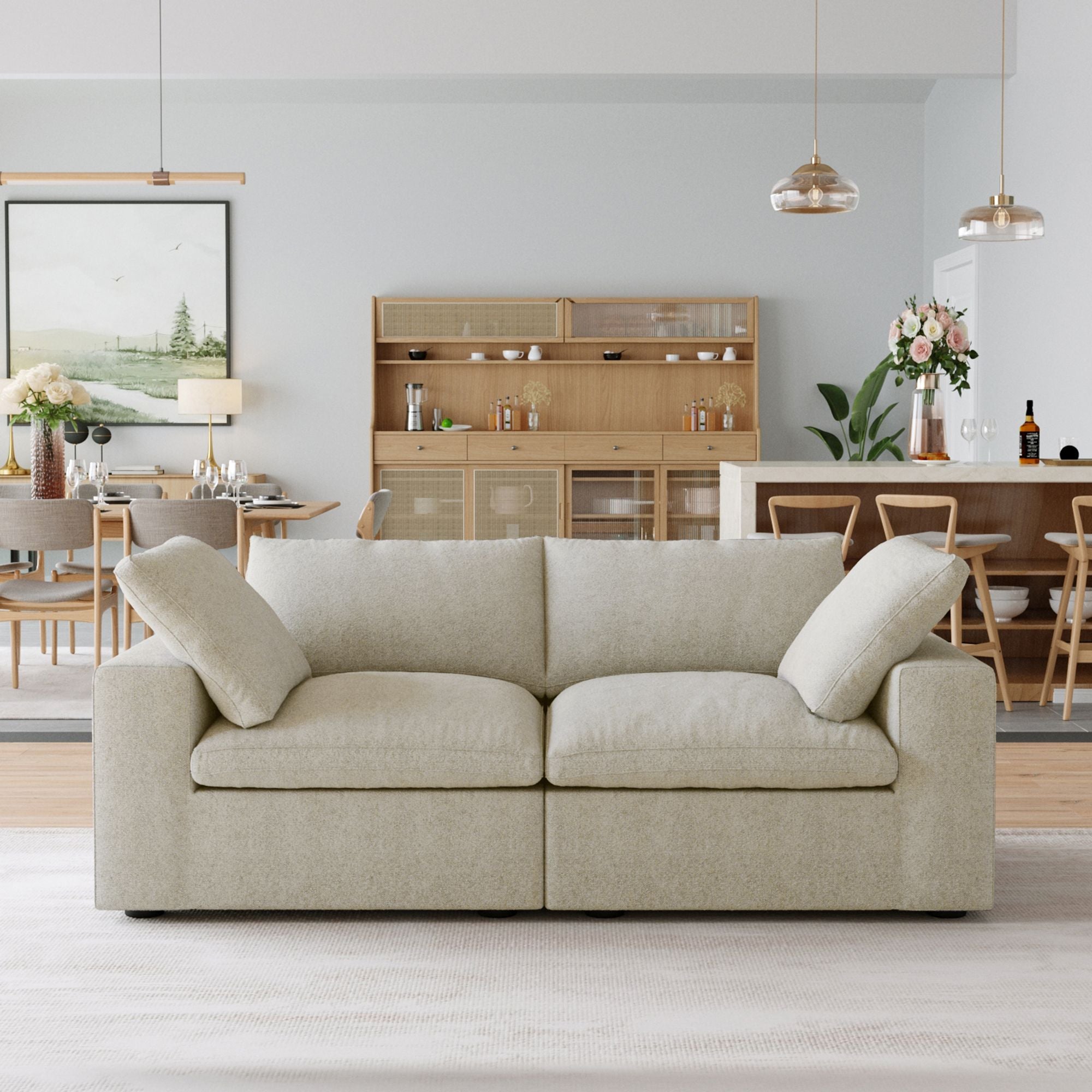 TH Cloud Sectional Modular Sofa | Modular Washable 80-Inch Linen Loveseats 2-Seaters