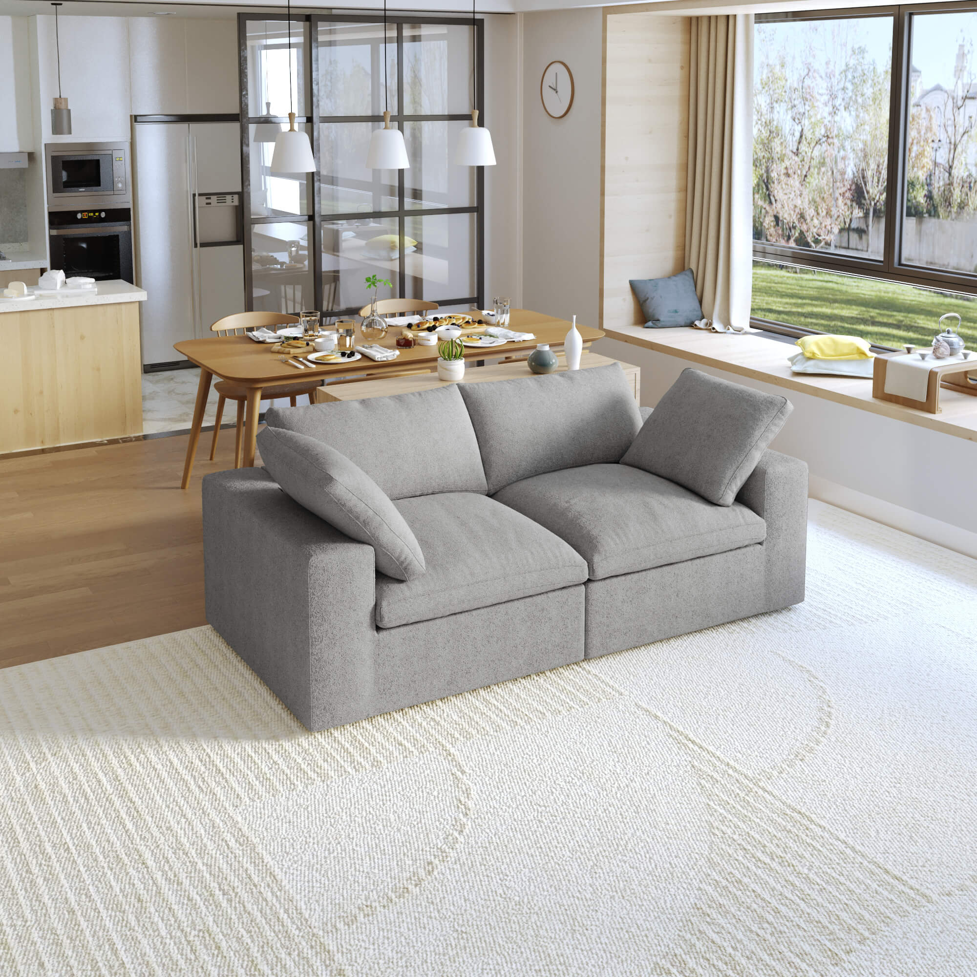 TH Cloud Sectional Modular Sofa | Modular Washable 80-Inch Linen Loveseats 2-Seaters