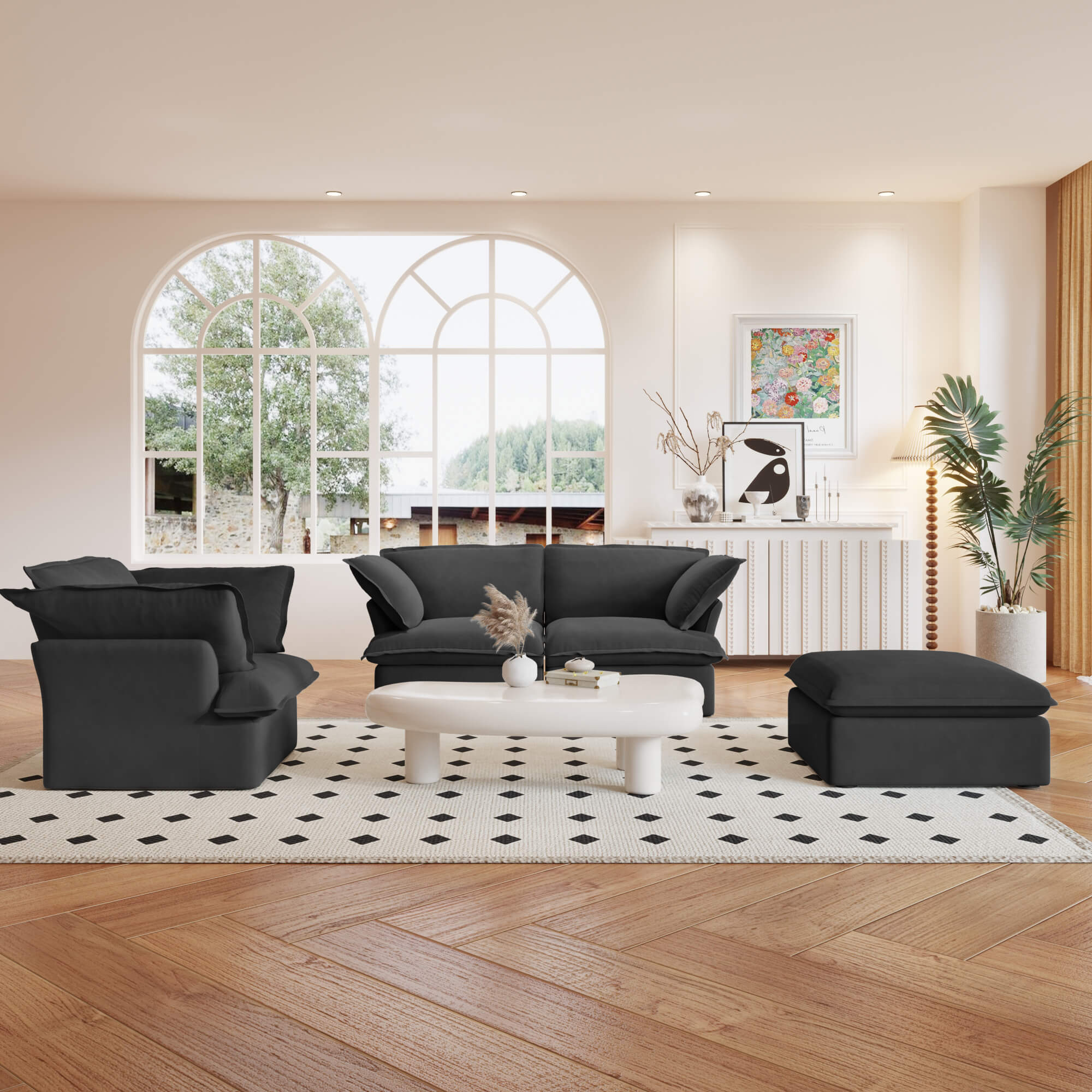 TH Classic Linen Cloud Sectional Modular Sofa | Replaceable Cover Linen Sofa Sets 5-Seaters