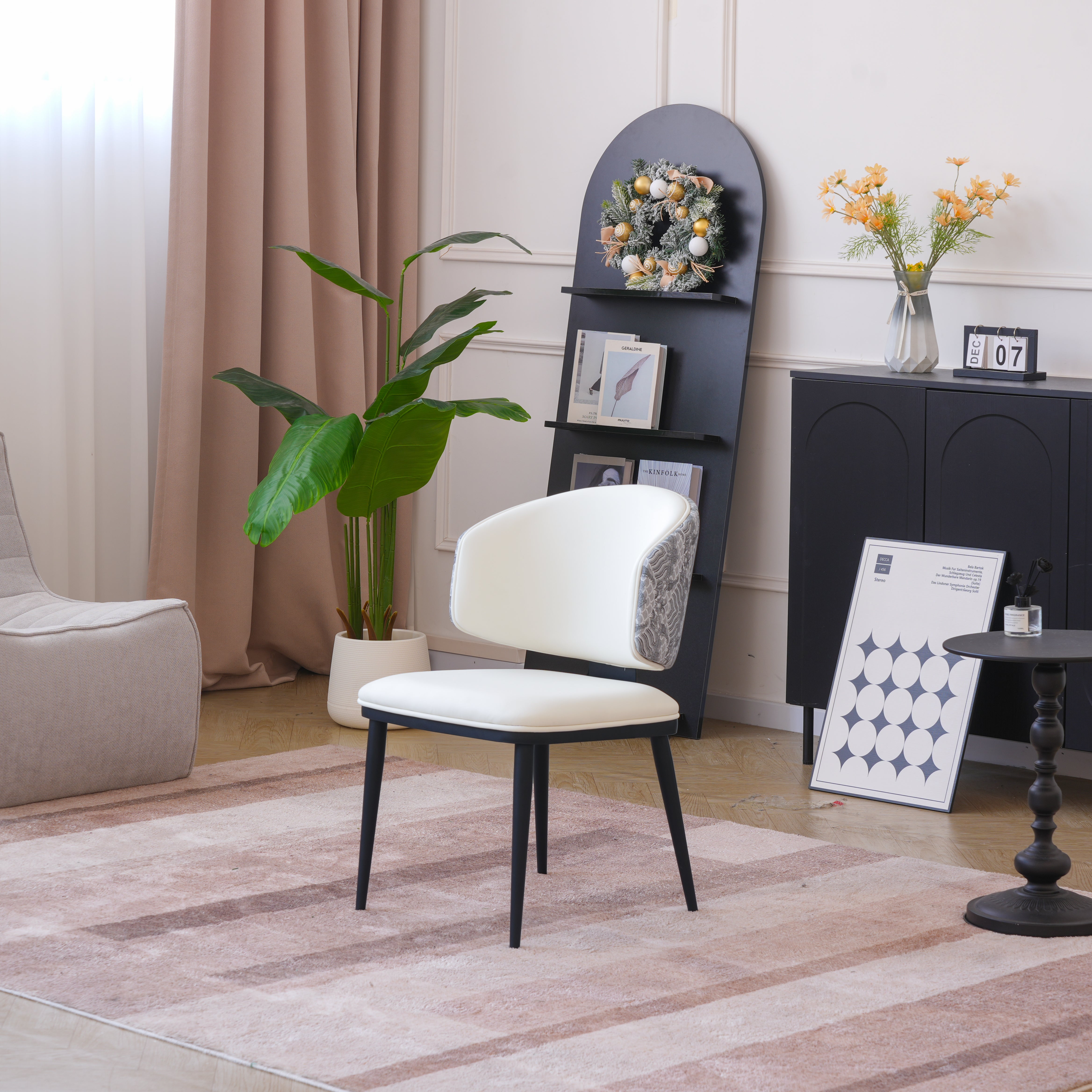 TH Minimalist Luxury Dining Chair Set of 2 | Vegan Leather | Metal Legs