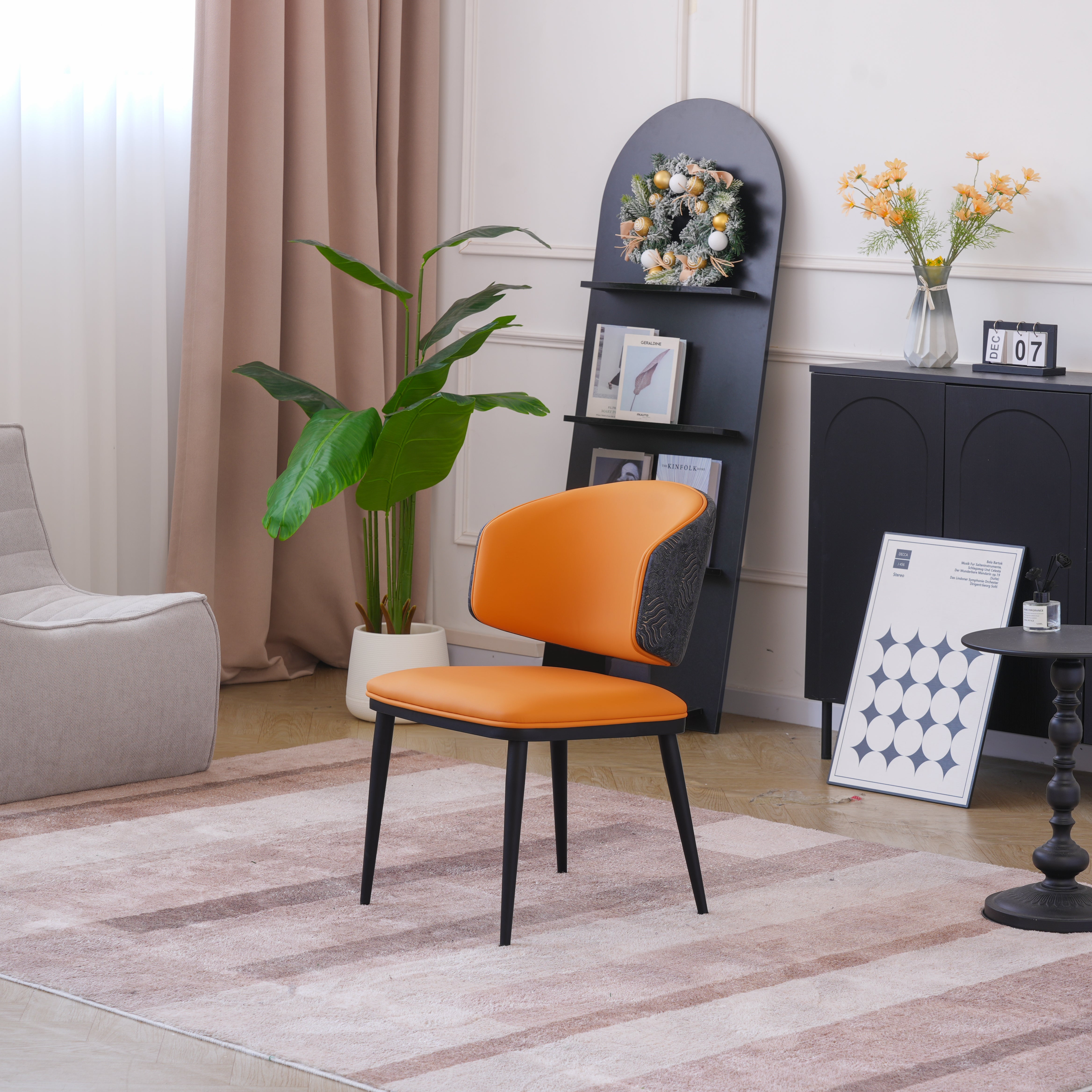 TH Minimalist Luxury Dining Chair Set of 2 | Vegan Leather | Metal Legs