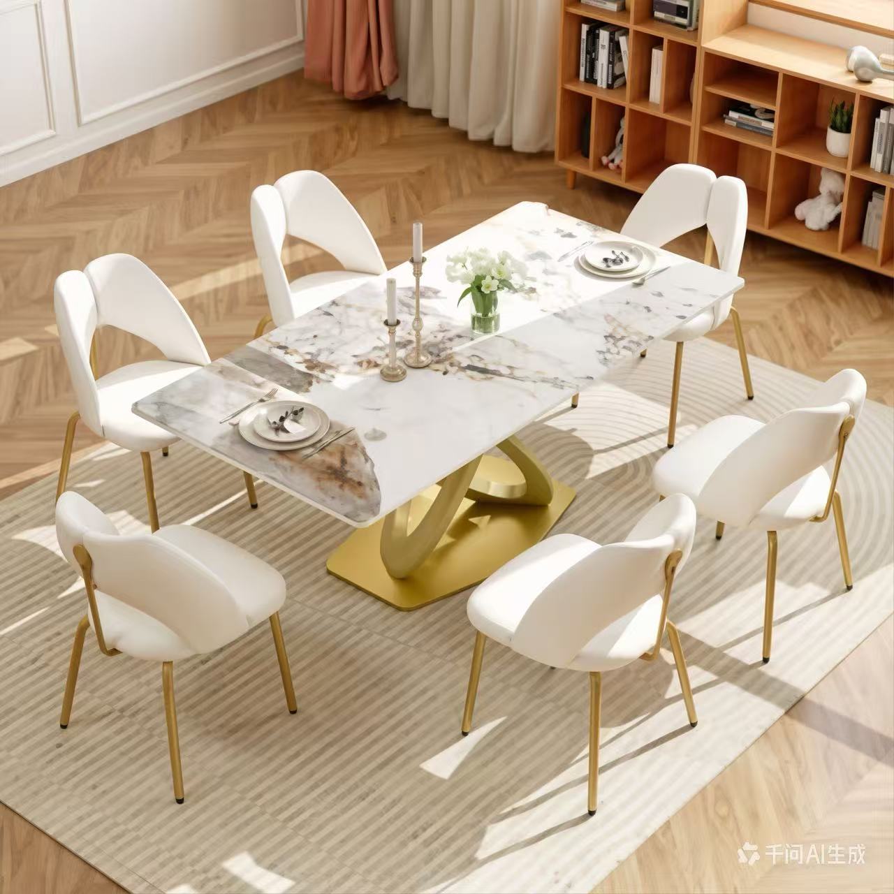 TH 70.84 in. Pandora Sintered Stone Tabletop Gold Cross Pedestal Base Dining Table