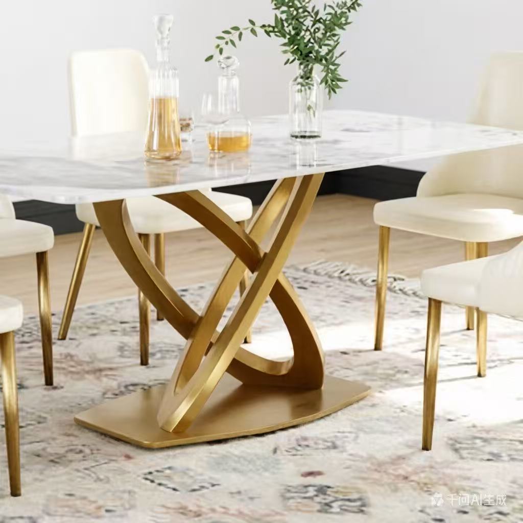 TH 70.84 in. Pandora Sintered Stone Tabletop Gold Cross Pedestal Base Dining Table