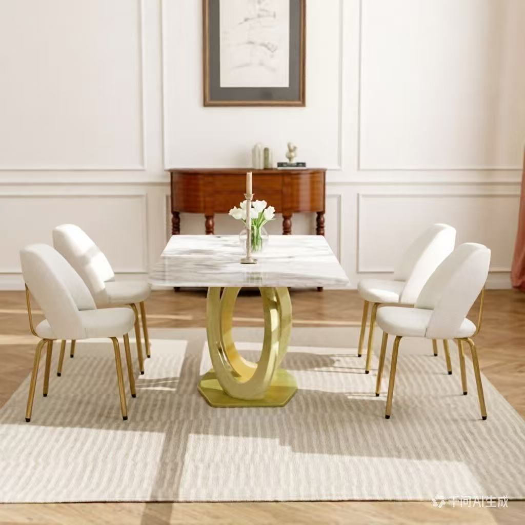 TH 70.84 in. Pandora Sintered Stone Tabletop Gold Cross Pedestal Base Dining Table