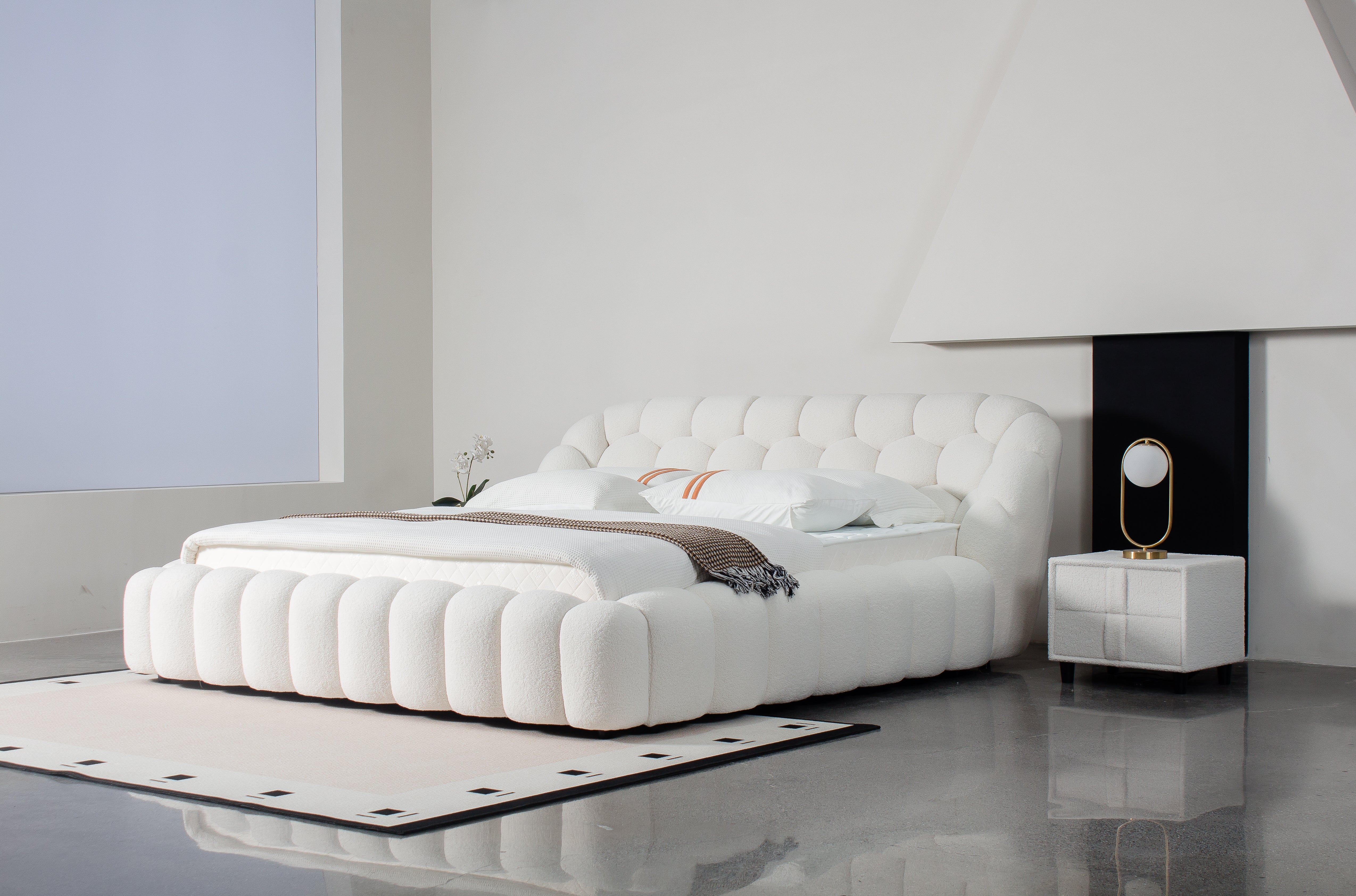 Bubble Tufted Lamb Wool Platform Bed – Queen & King Size